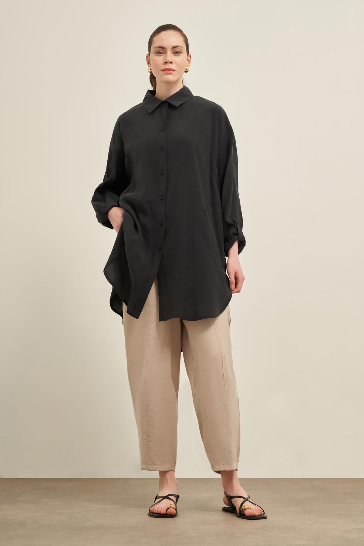 FTZ Women Kadın Cepli Modal Kap  Siyah 31003