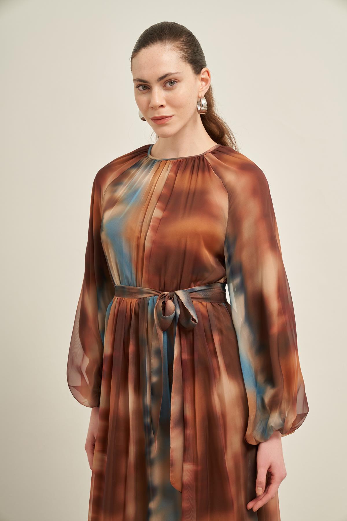 FTZ Women Kadın İpek Şifon Elbise  Camel 31028