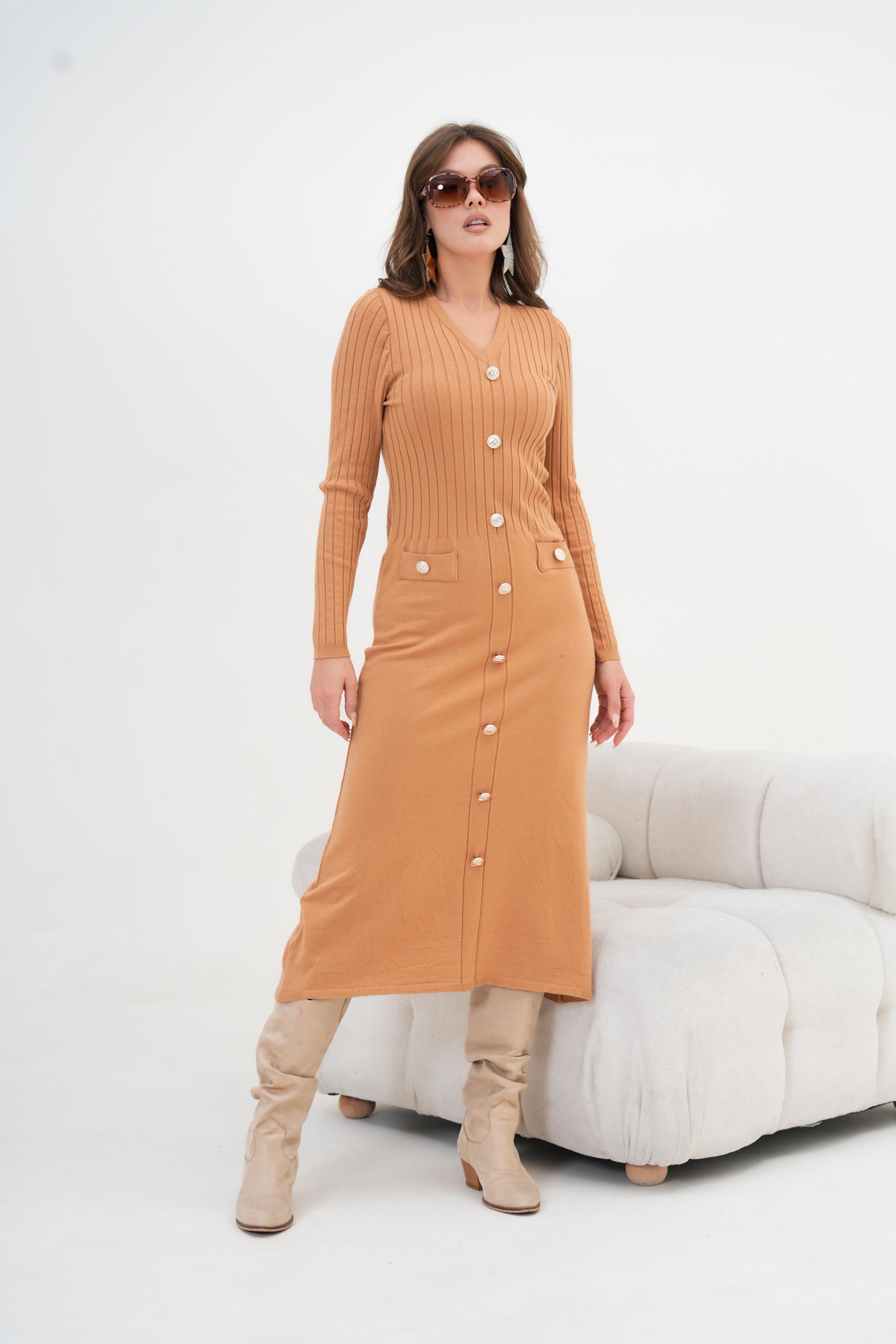 FTZ Women Kadın Fitilli Elbise  Camel 20847