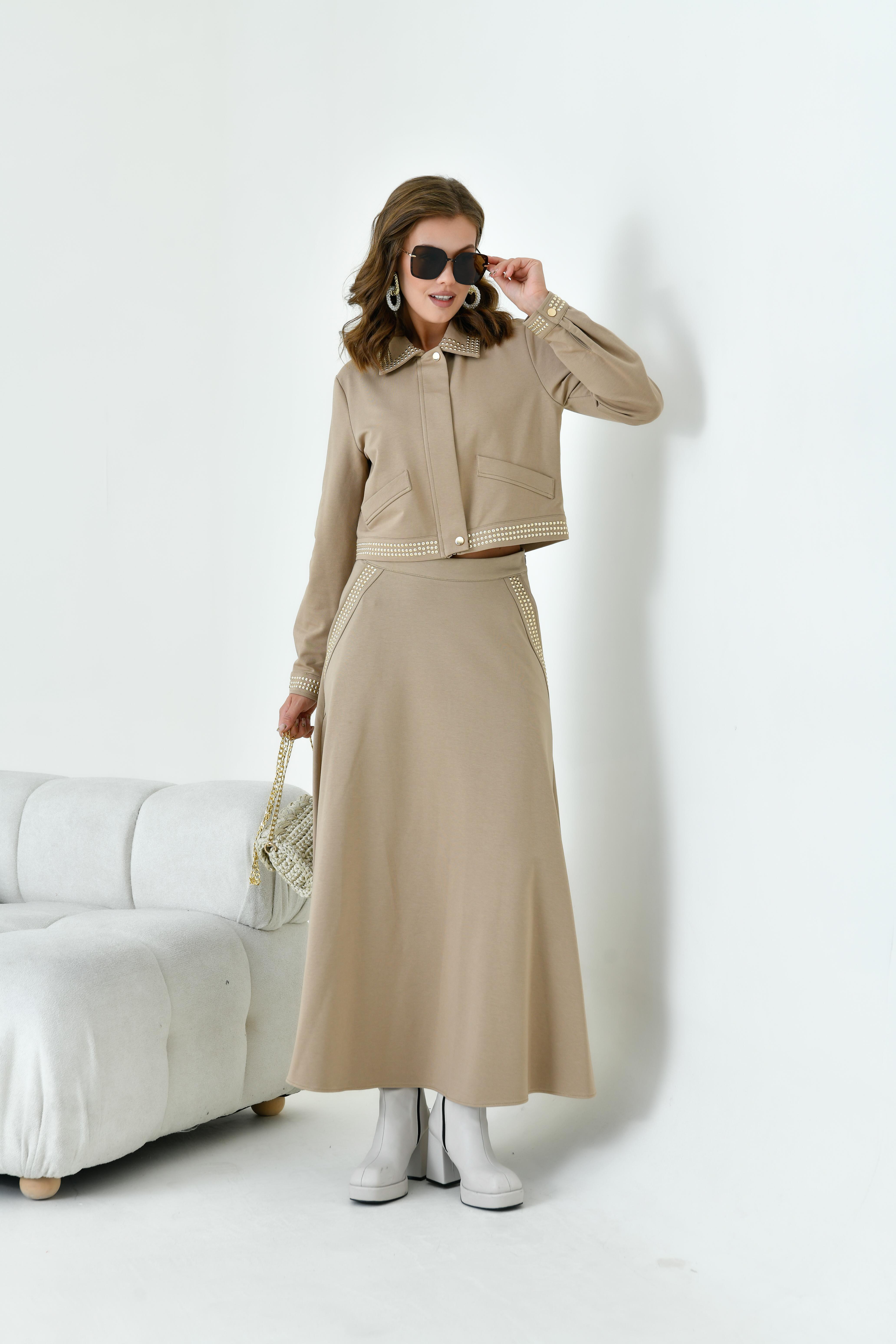 FTZ Women Kadın İki İp Taşlı Takım  Beige 30925