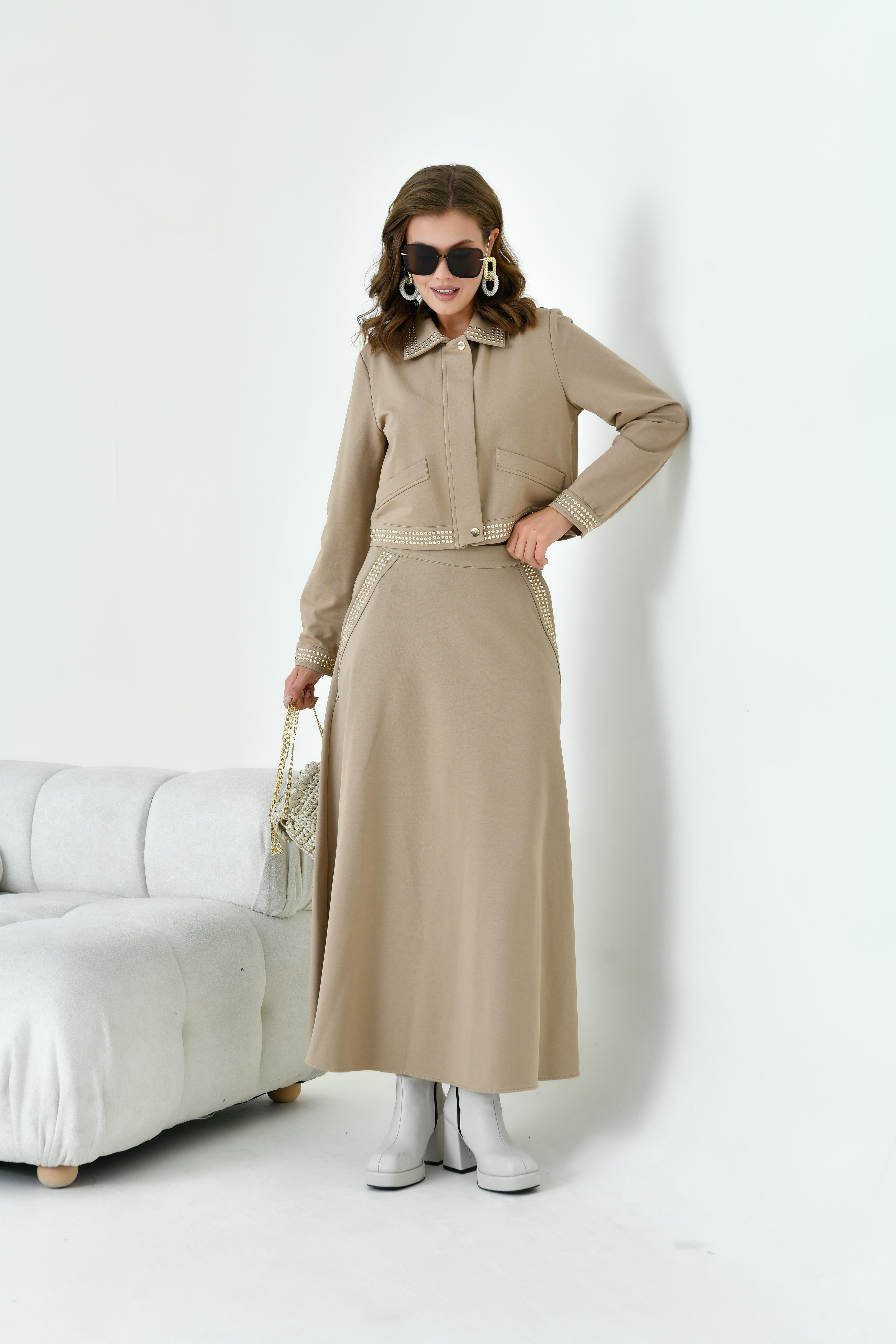 FTZ Women Kadın İki İp Taşlı Takım  Beige 30925