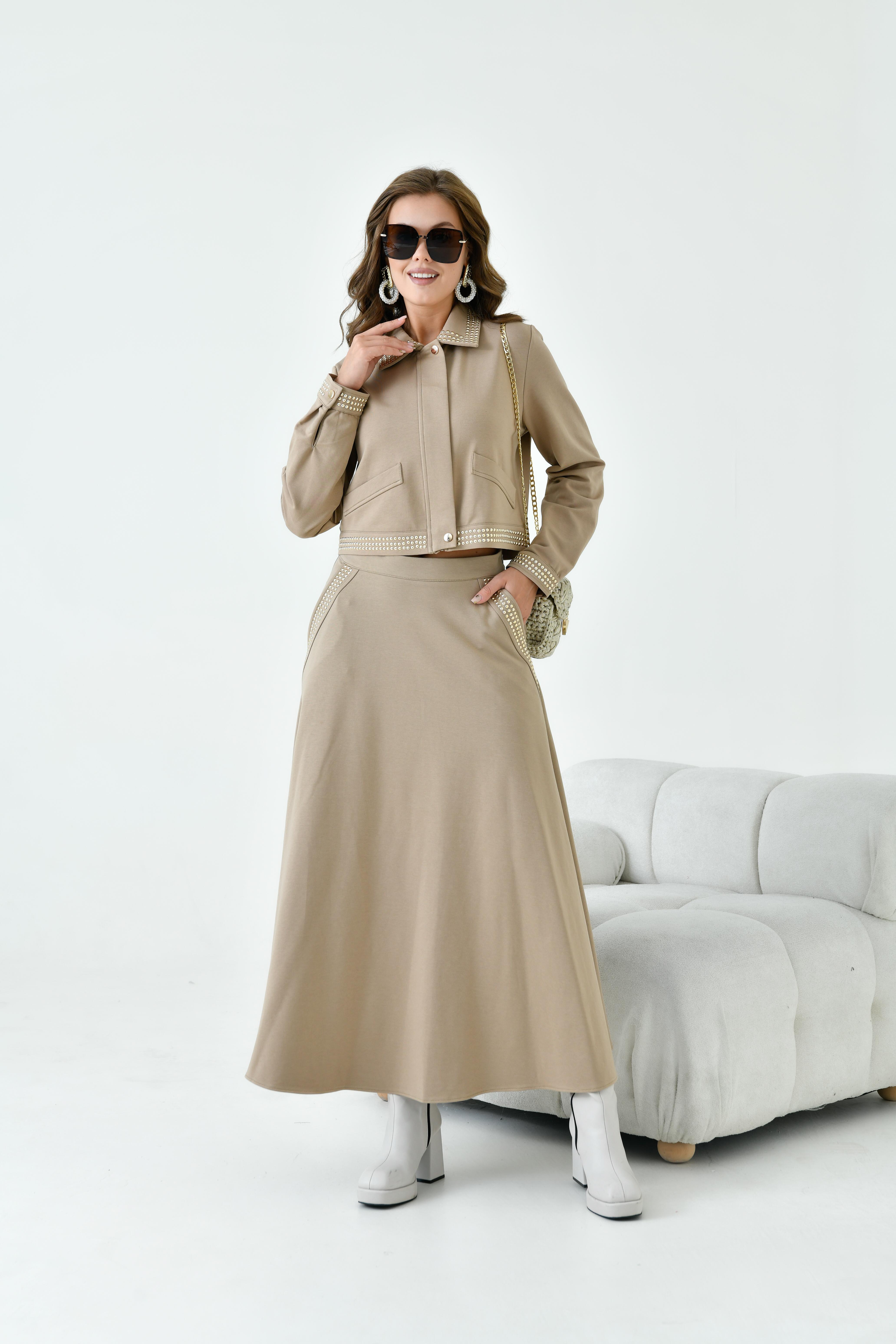 FTZ Women Kadın İki İp Taşlı Takım  Beige 30925