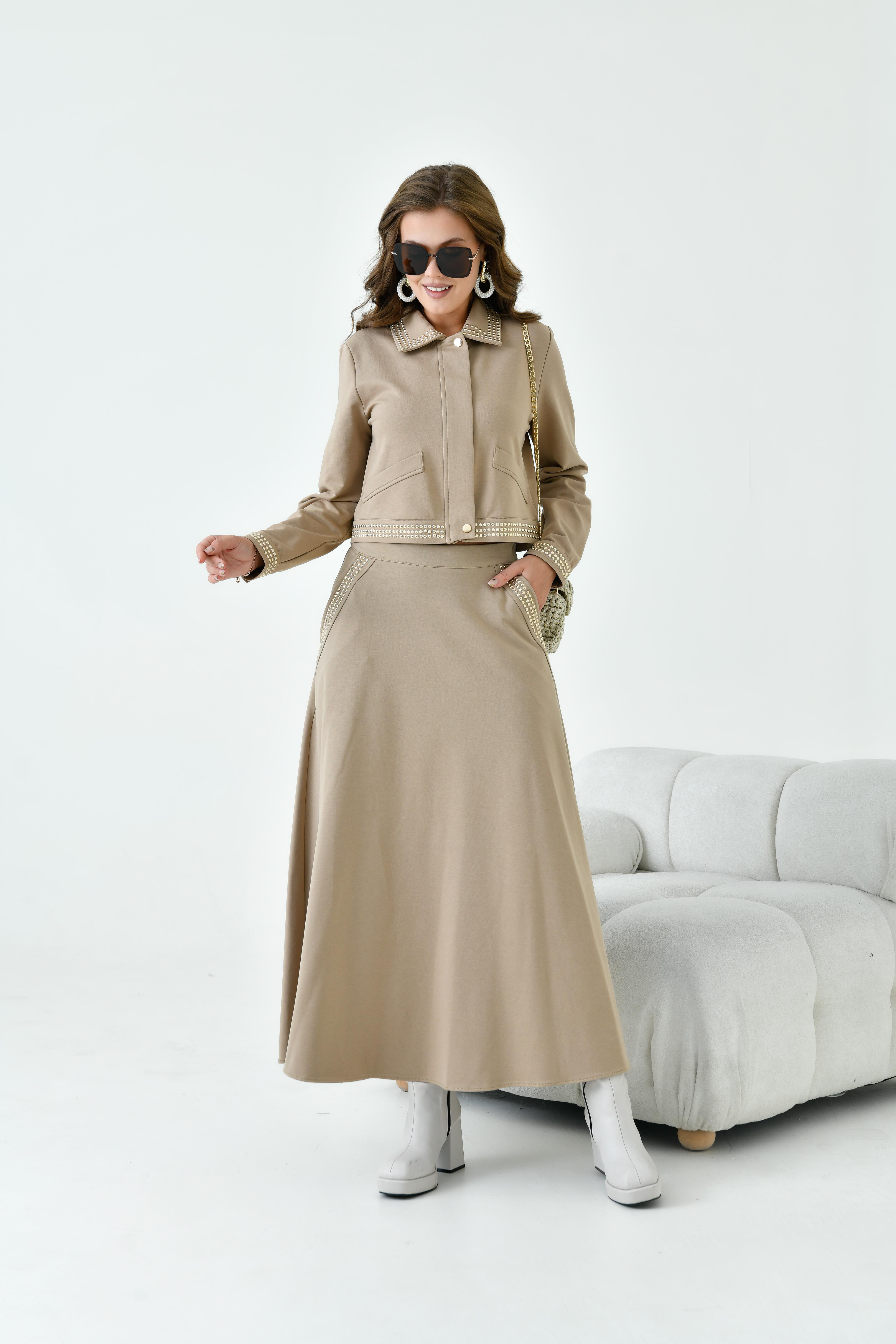 FTZ Women Kadın İki İp Taşlı Takım  Beige 30925
