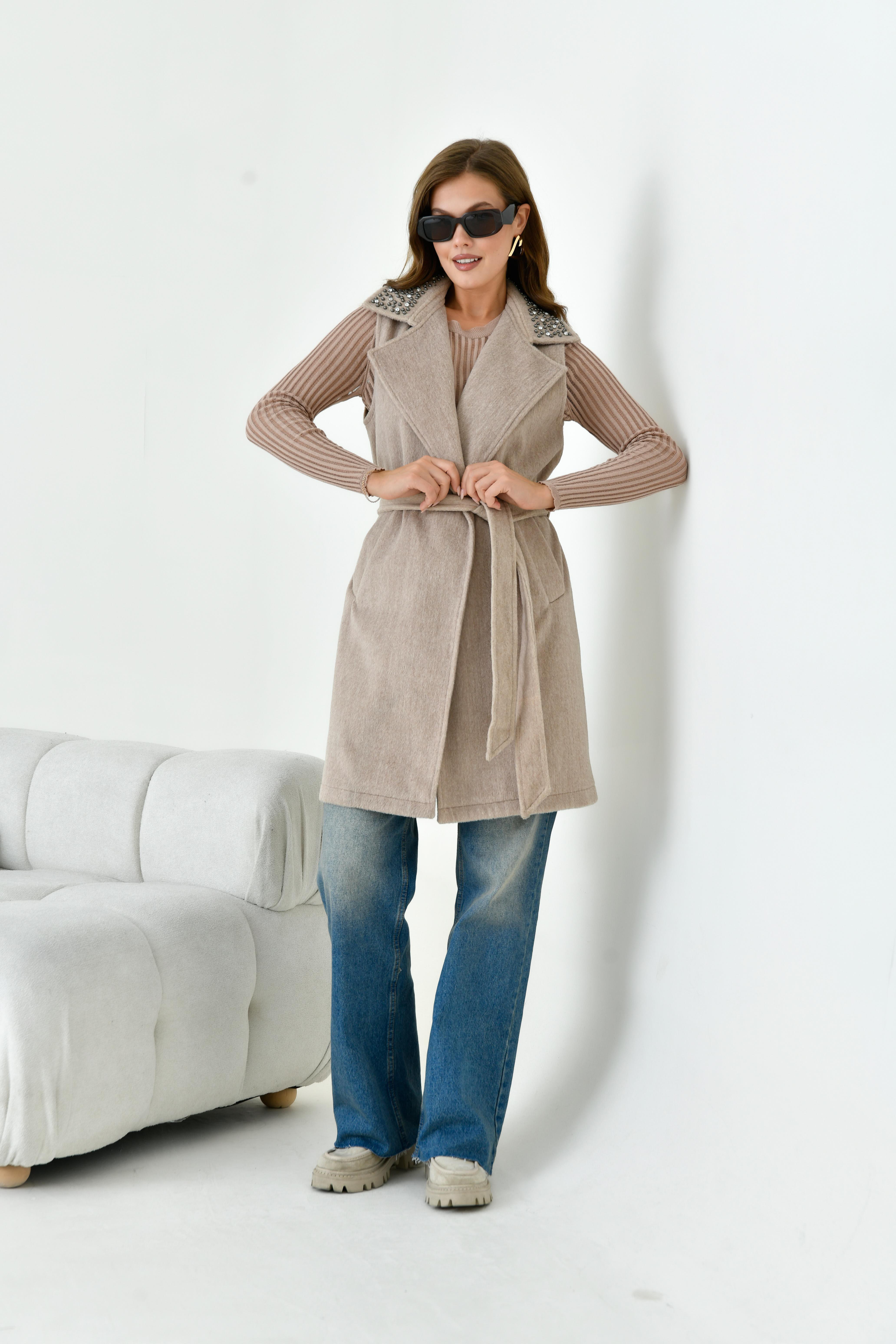 FTZ Women Kadın Kaşe Yelek  Beige 30947