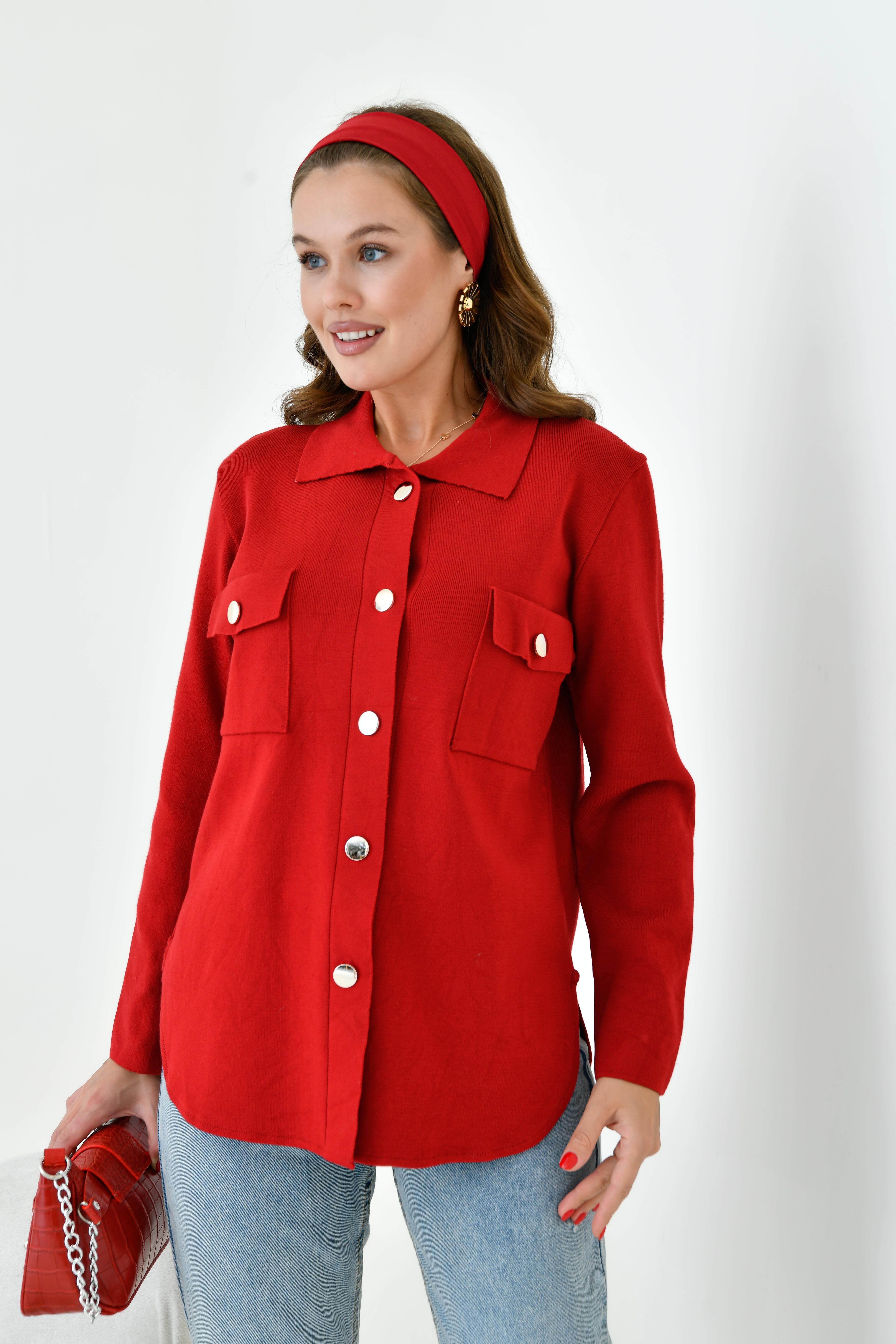 FTZ Women Kadın Polo Yaka Triko  Bordo 20786