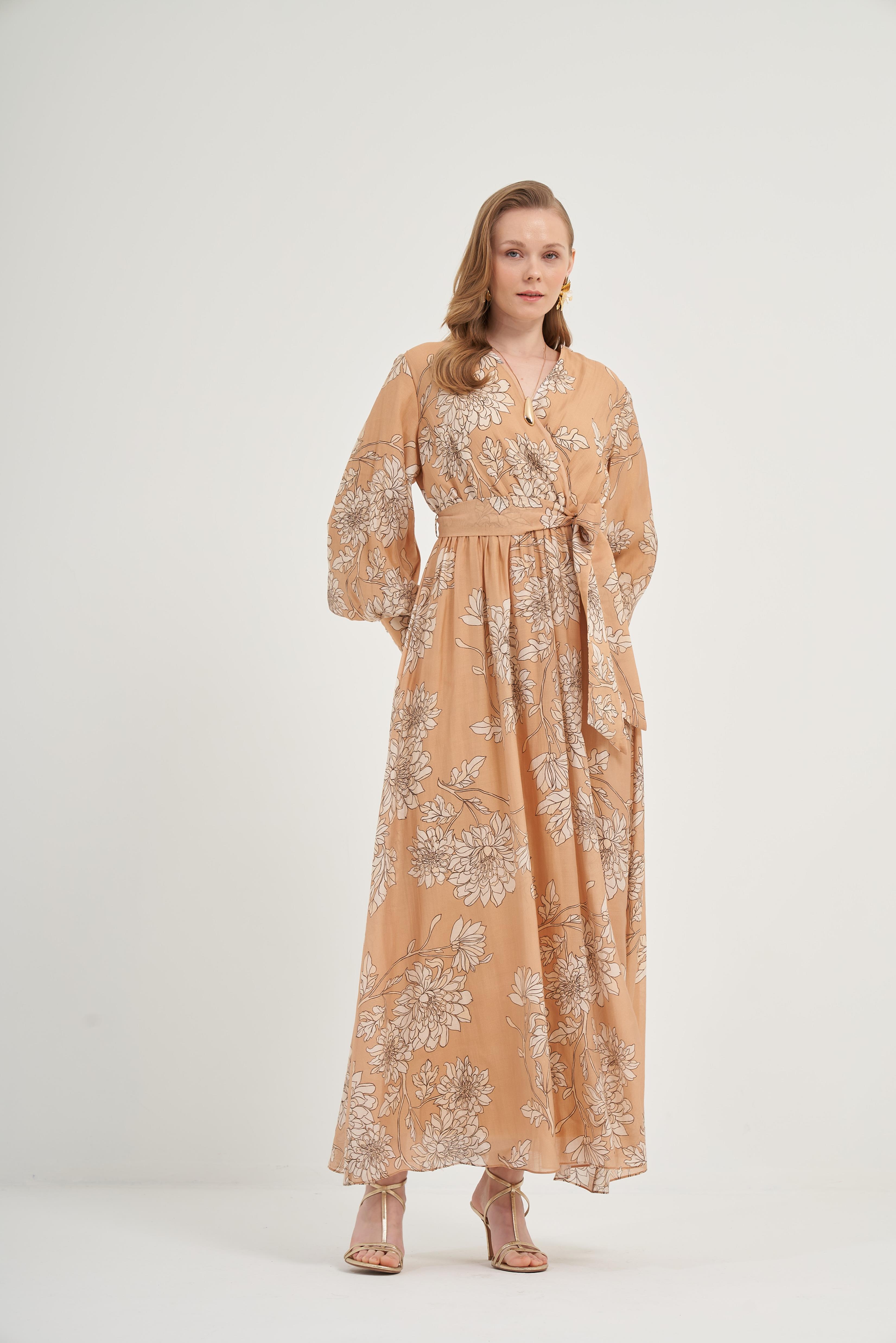 FTZ Women Kadın Tansel Desenli Elbise  Camel 31057