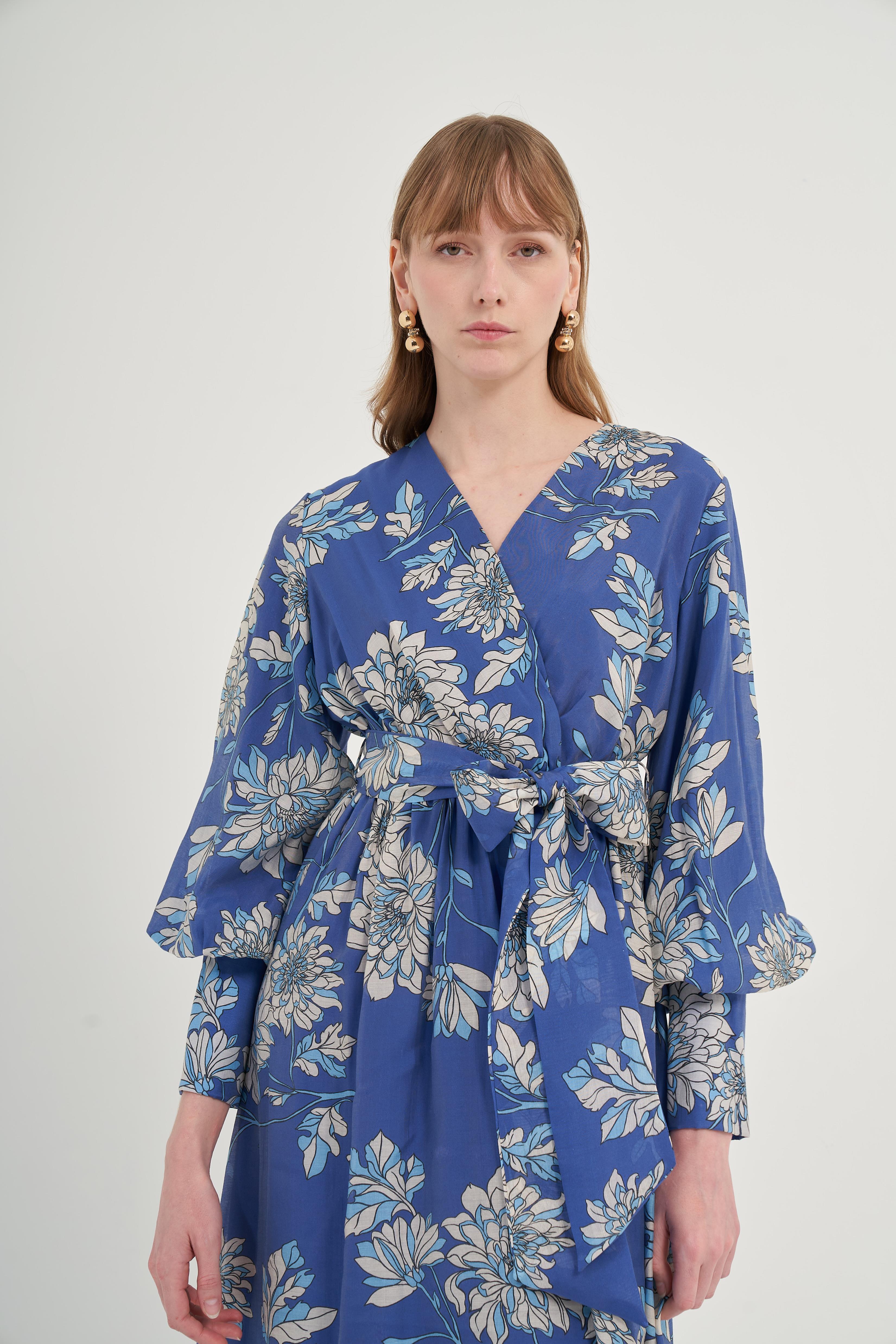 FTZ Women Kadın Tansel Desenli Elbise  İndigo 31057