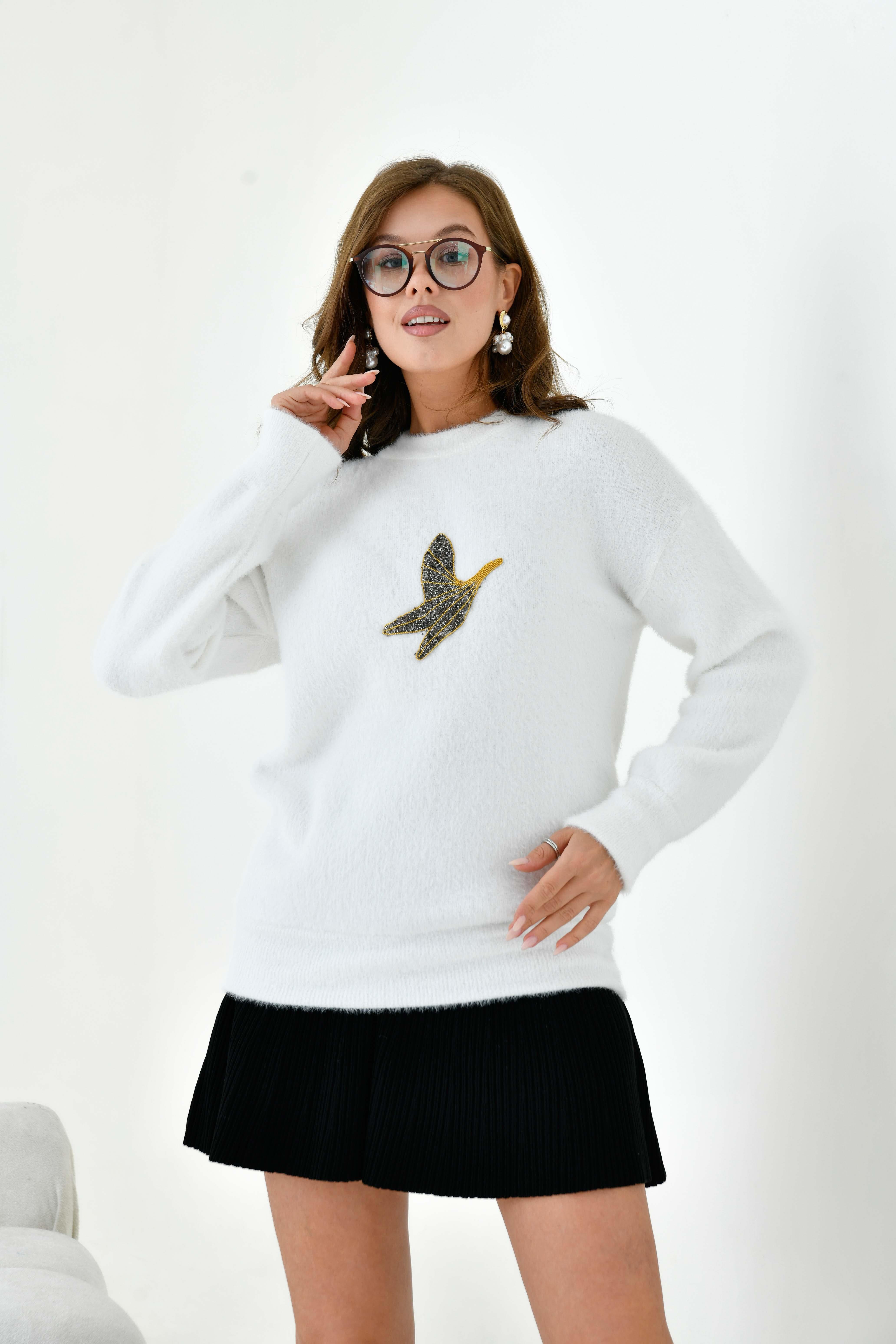 FTZ Women Kadın Taş Detaylı Kazak  Ekru 20828