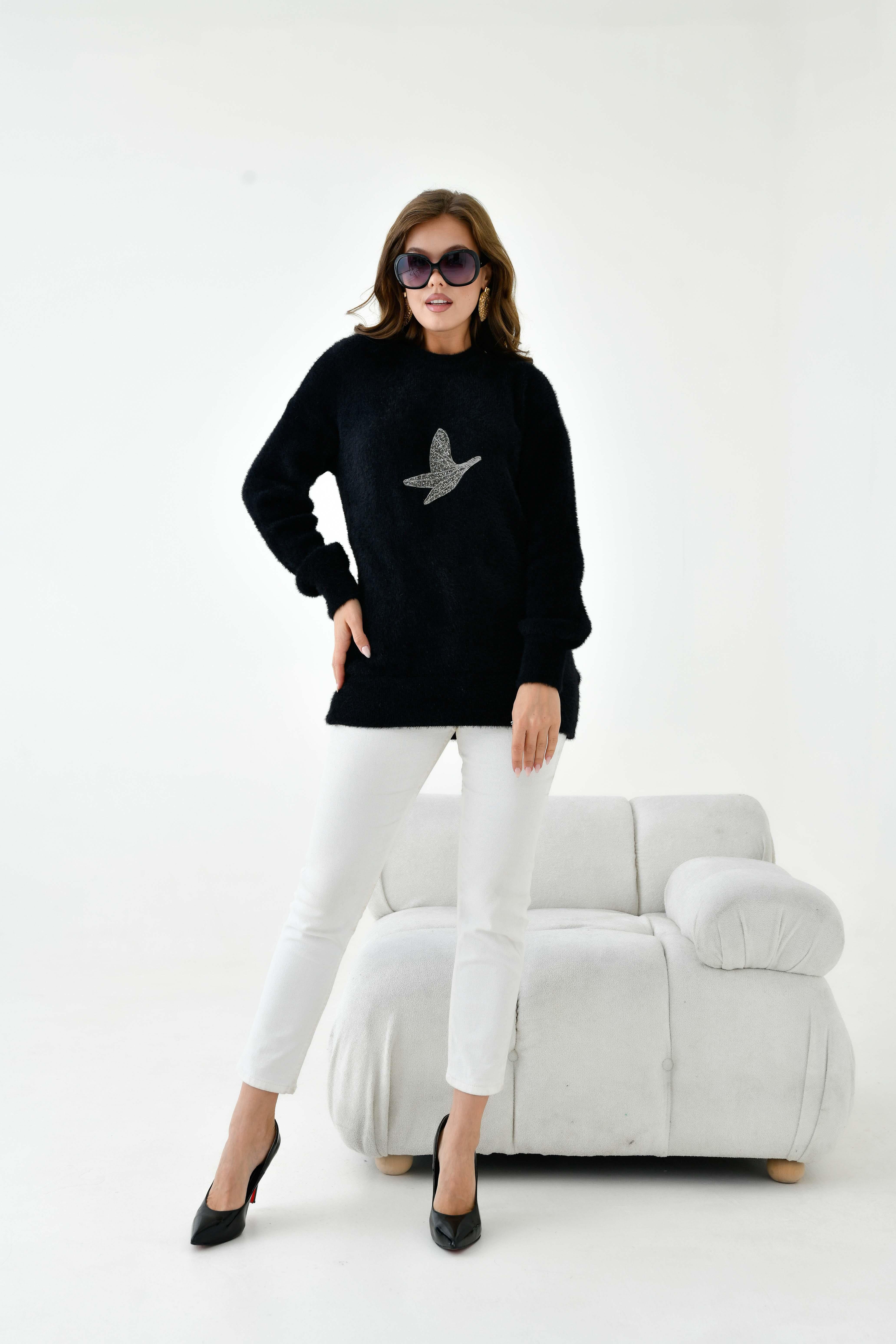 FTZ Women Kadın Taş Detaylı Kazak  Siyah 20828