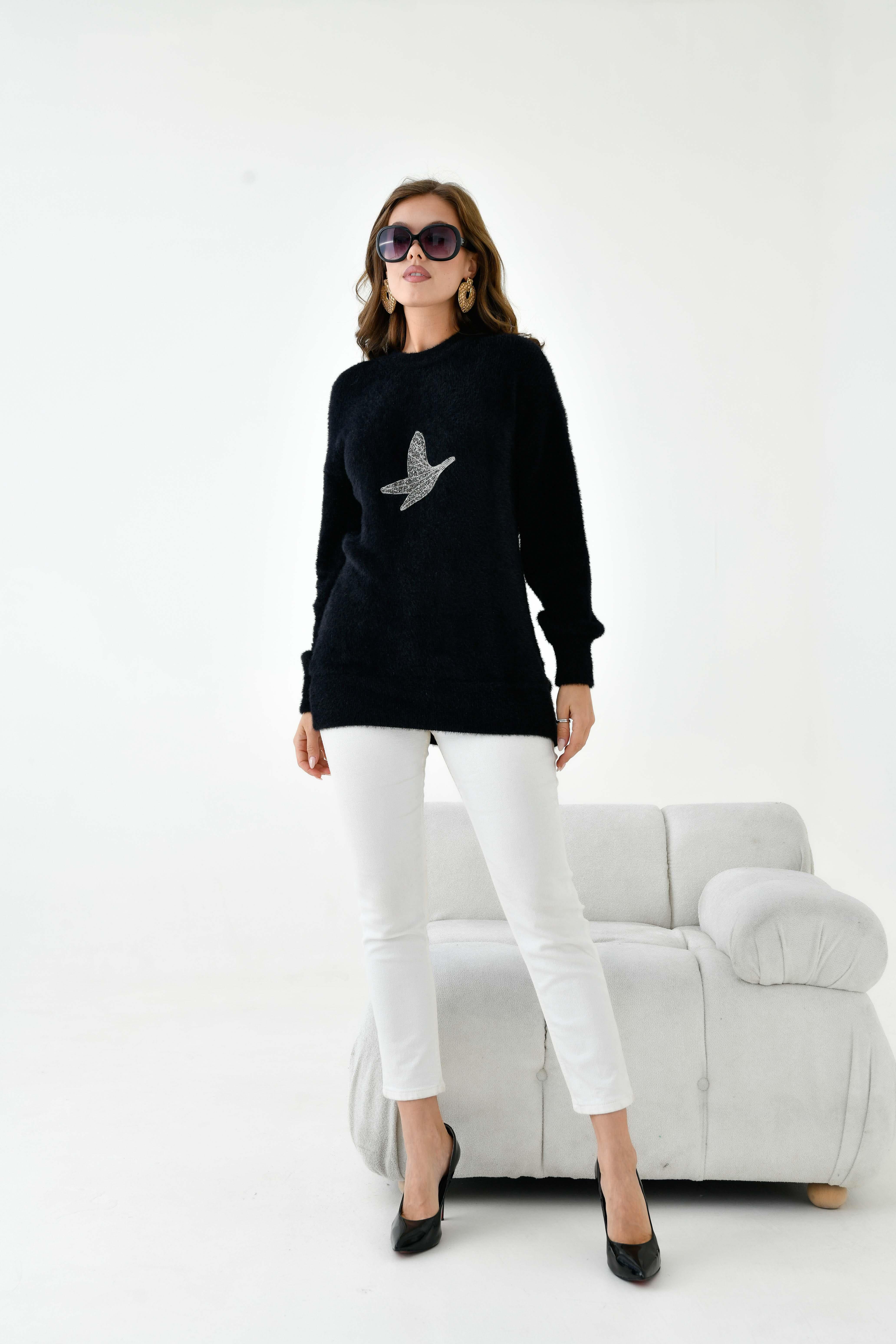 FTZ Women Kadın Taş Detaylı Kazak  Siyah 20828