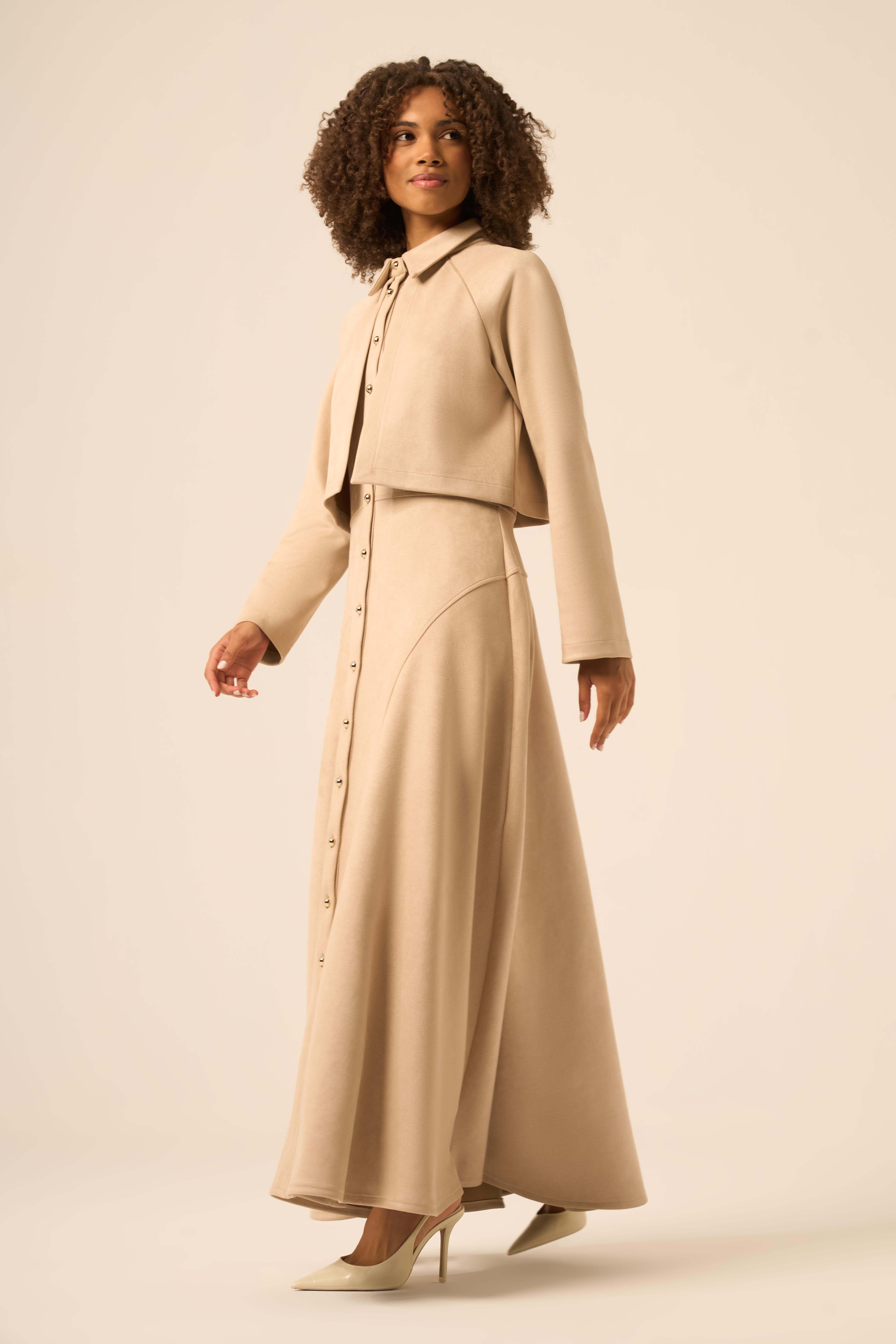 FTZ Women Kadın Scuba Süet Bolerolu Elbise  Beige 31255