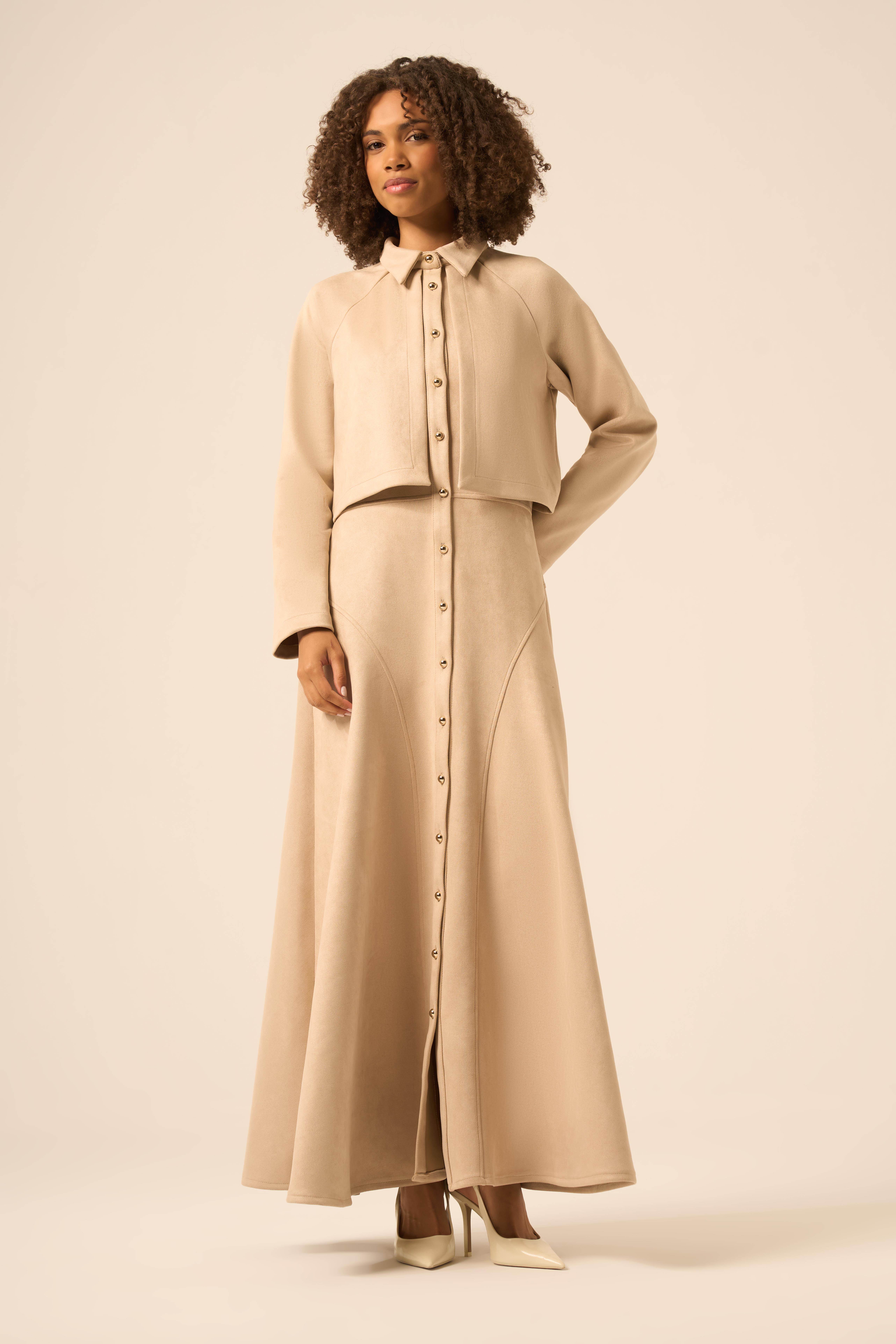 FTZ Women Kadın Scuba Süet Bolerolu Elbise  Beige 31255