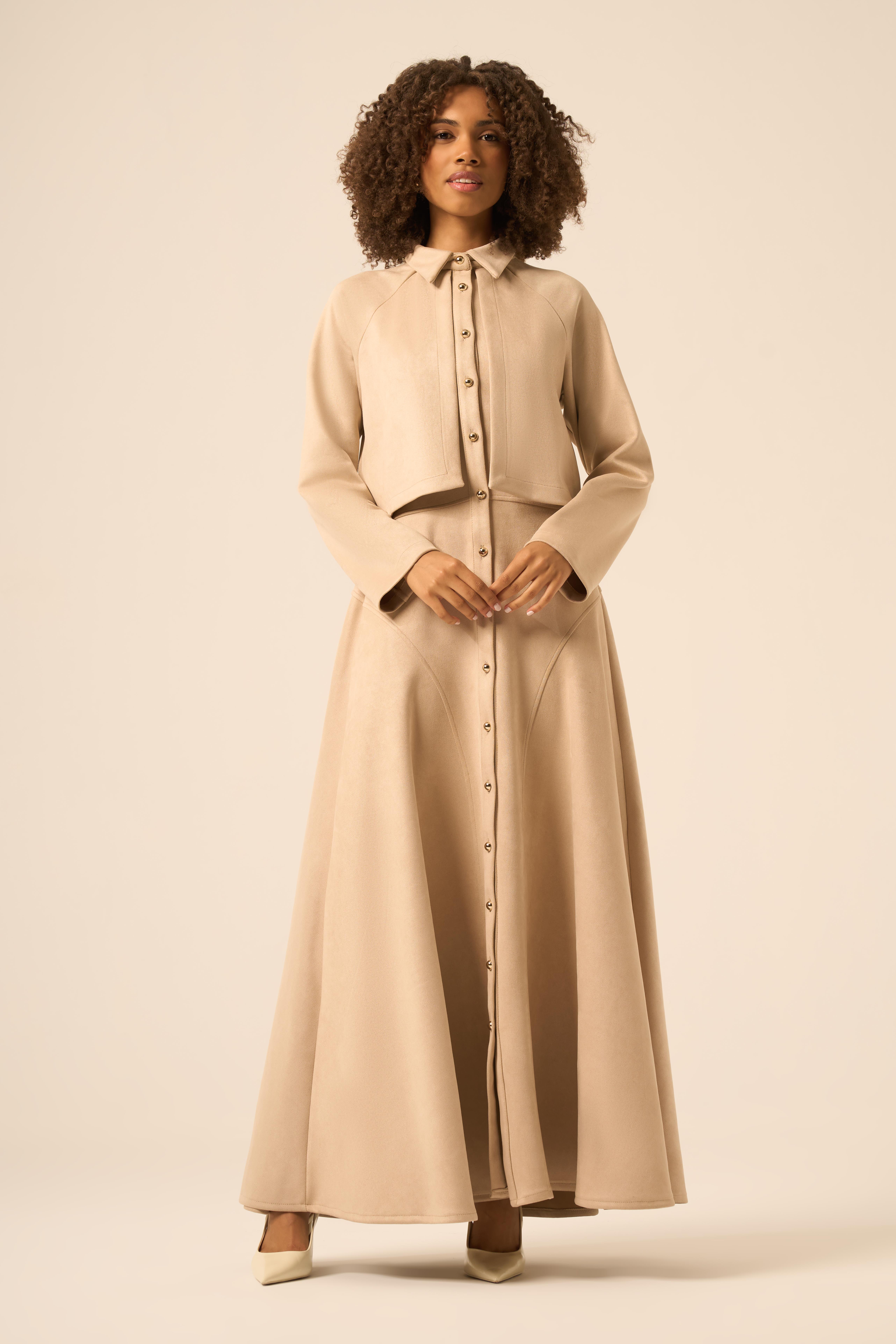 FTZ Women Kadın Scuba Süet Bolerolu Elbise  Beige 31255
