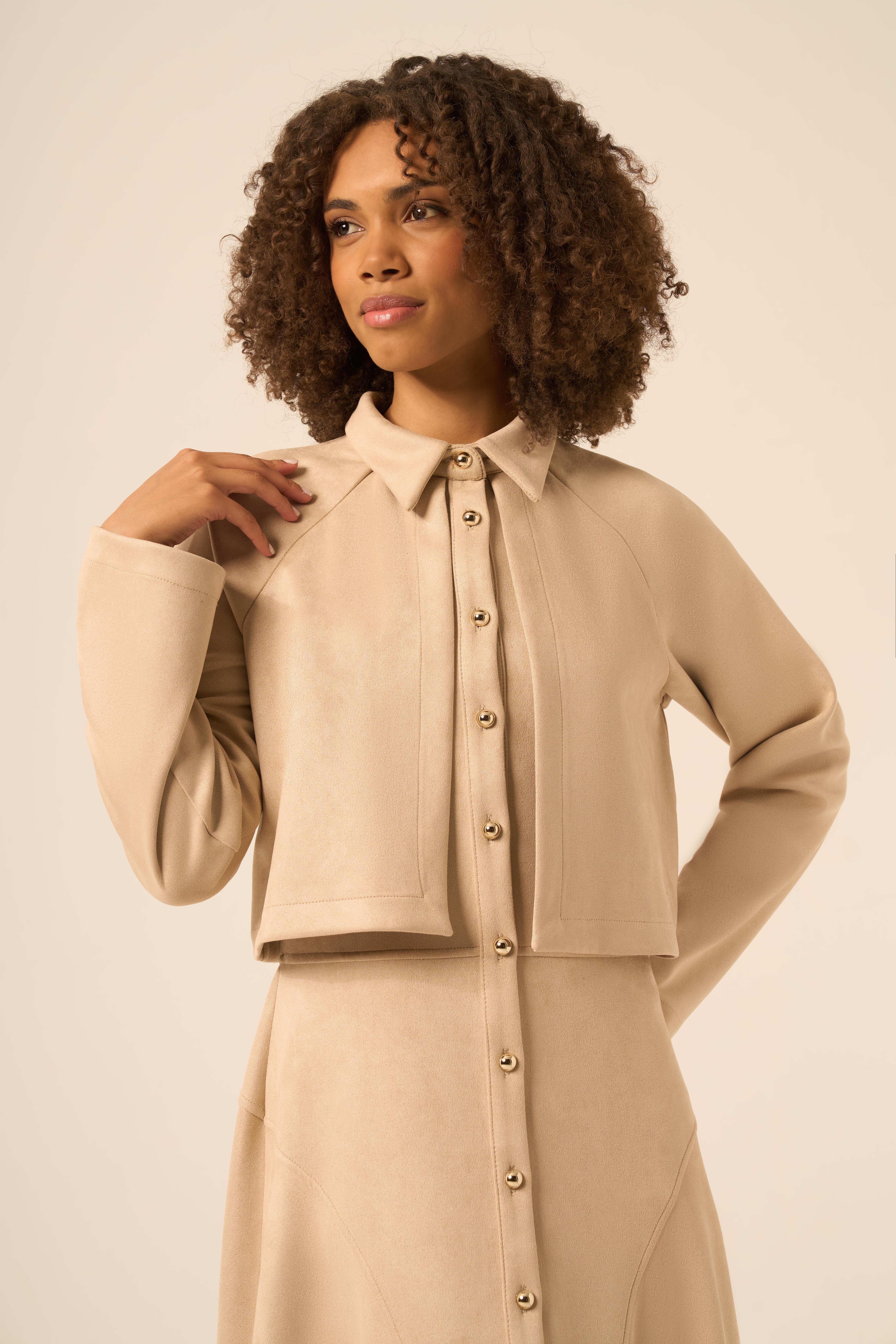FTZ Women Kadın Scuba Süet Bolerolu Elbise  Beige 31255