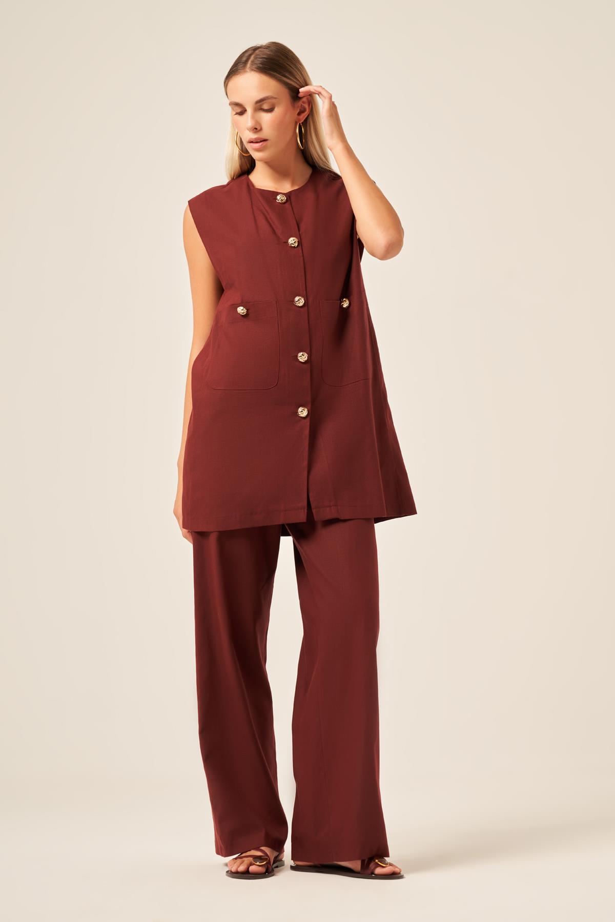FTZ Women Kadın Keten İkili Takım  Bordo 31195