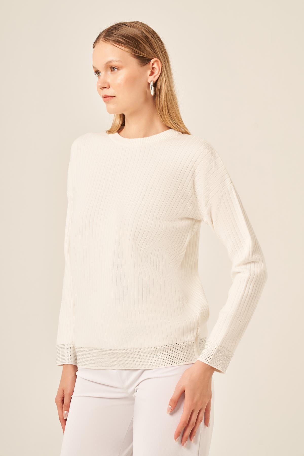 FTZ Women Kadın Taş Detaylı Bluz  Ekru 20845