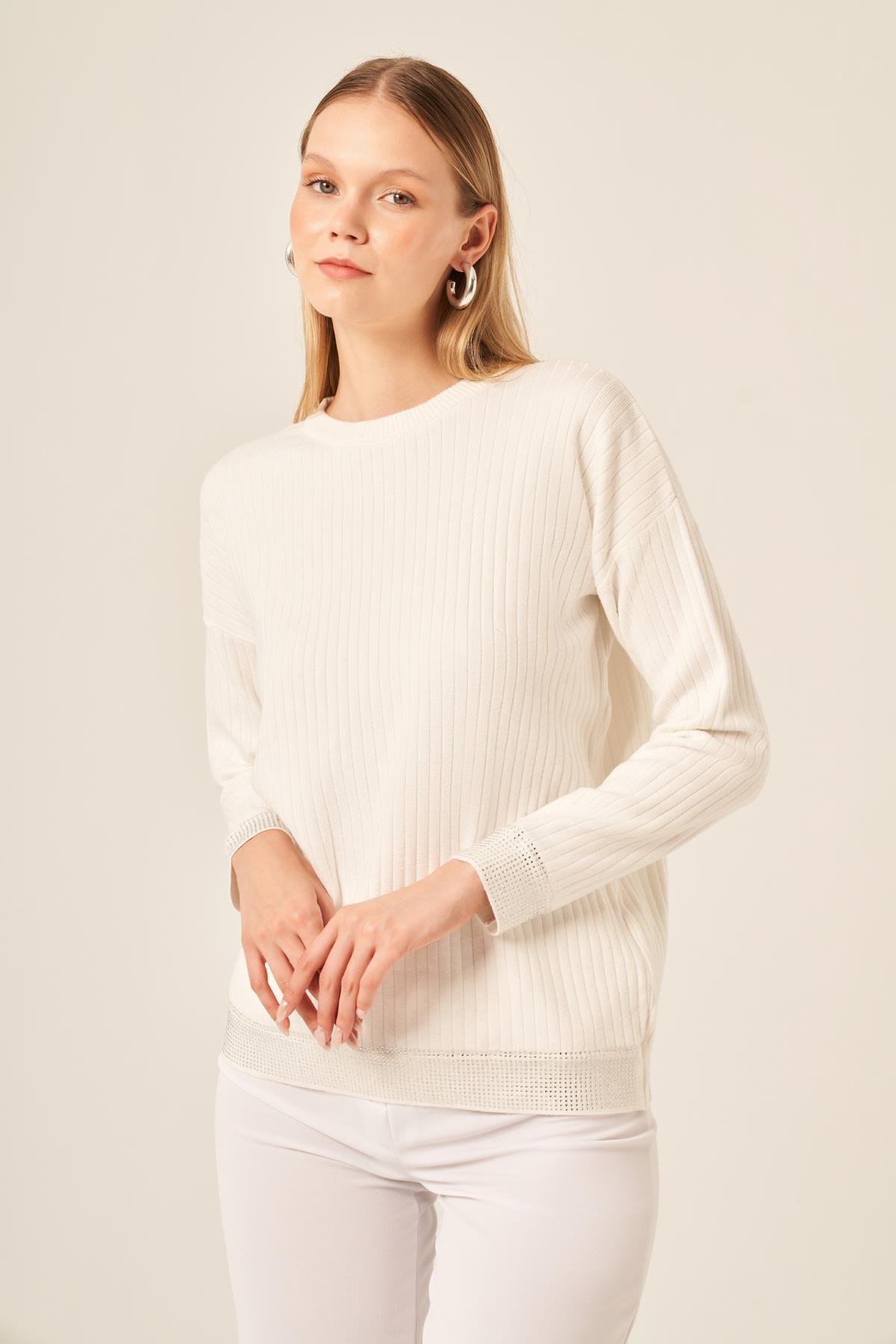 FTZ Women Kadın Taş Detaylı Bluz  Ekru 20845