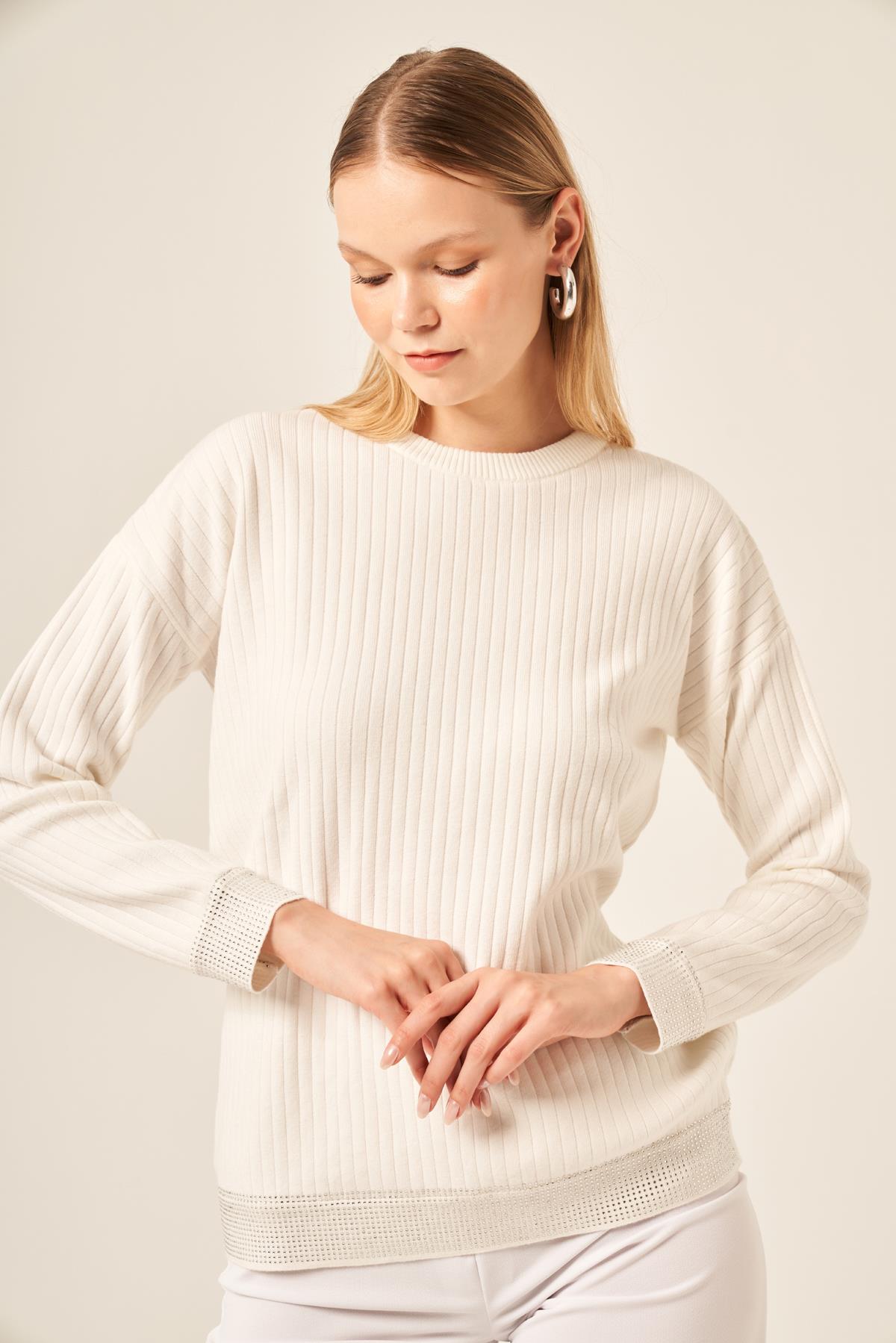 FTZ Women Kadın Taş Detaylı Bluz  Ekru 20845