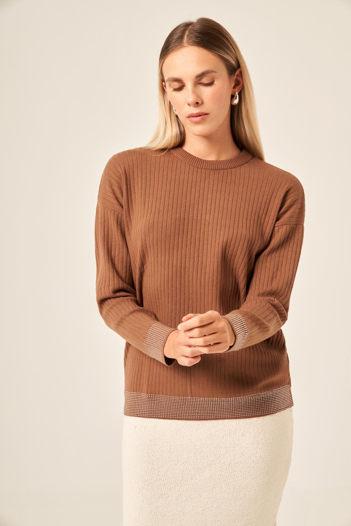 FTZ Women Kadın Taş Detaylı Bluz  Kahve 20845