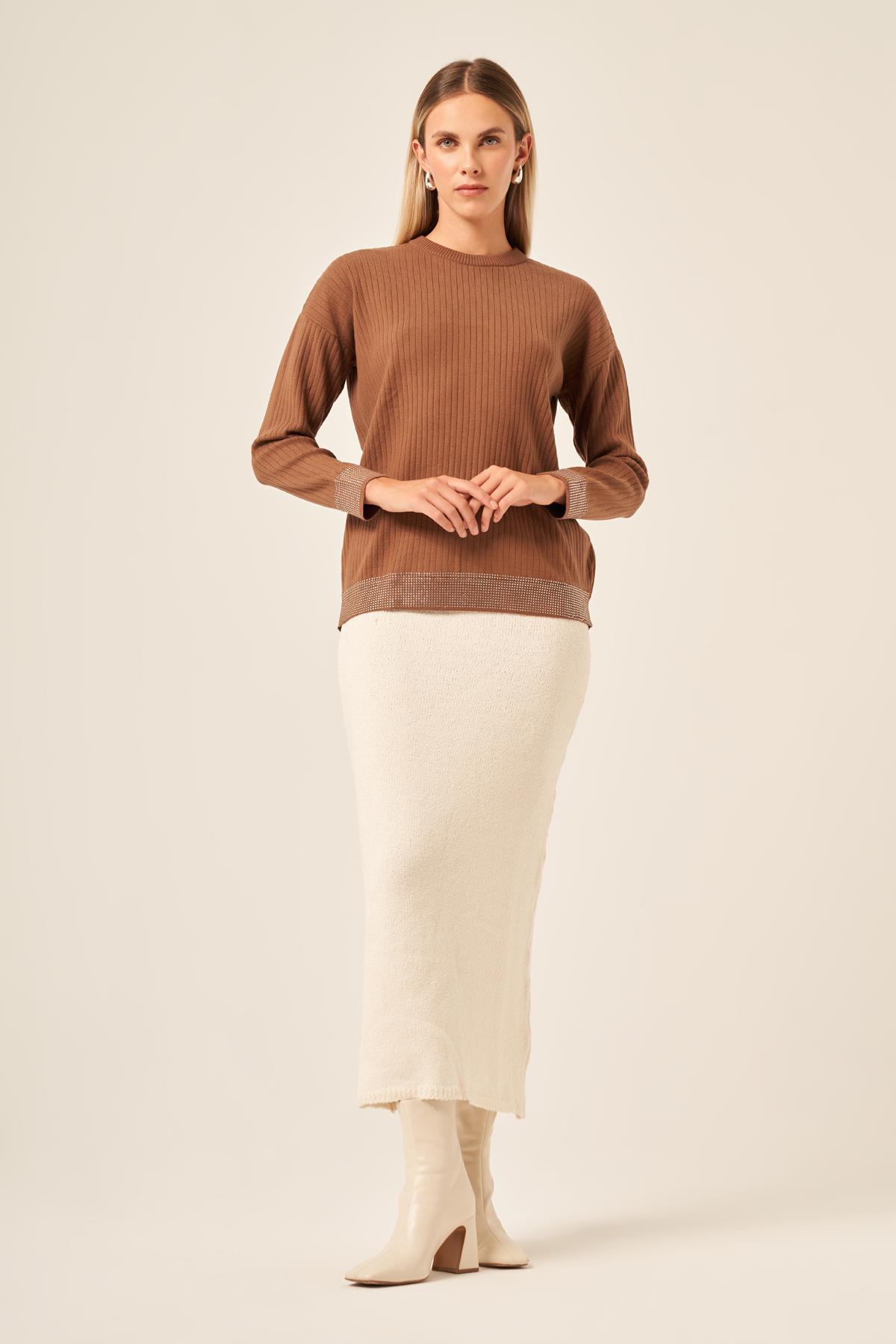 FTZ Women Kadın Taş Detaylı Bluz  Kahve 20845