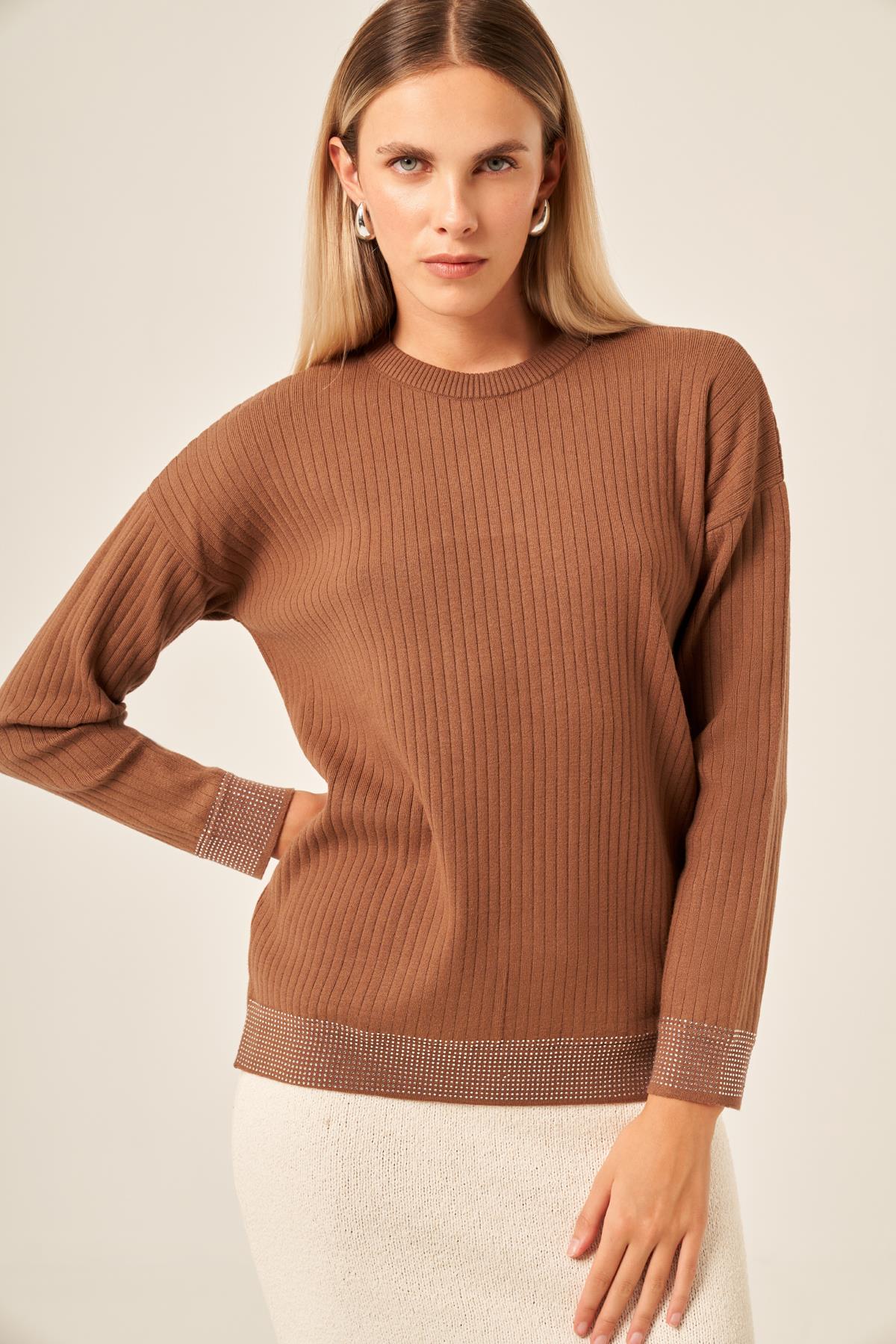 FTZ Women Kadın Taş Detaylı Bluz  Kahve 20845