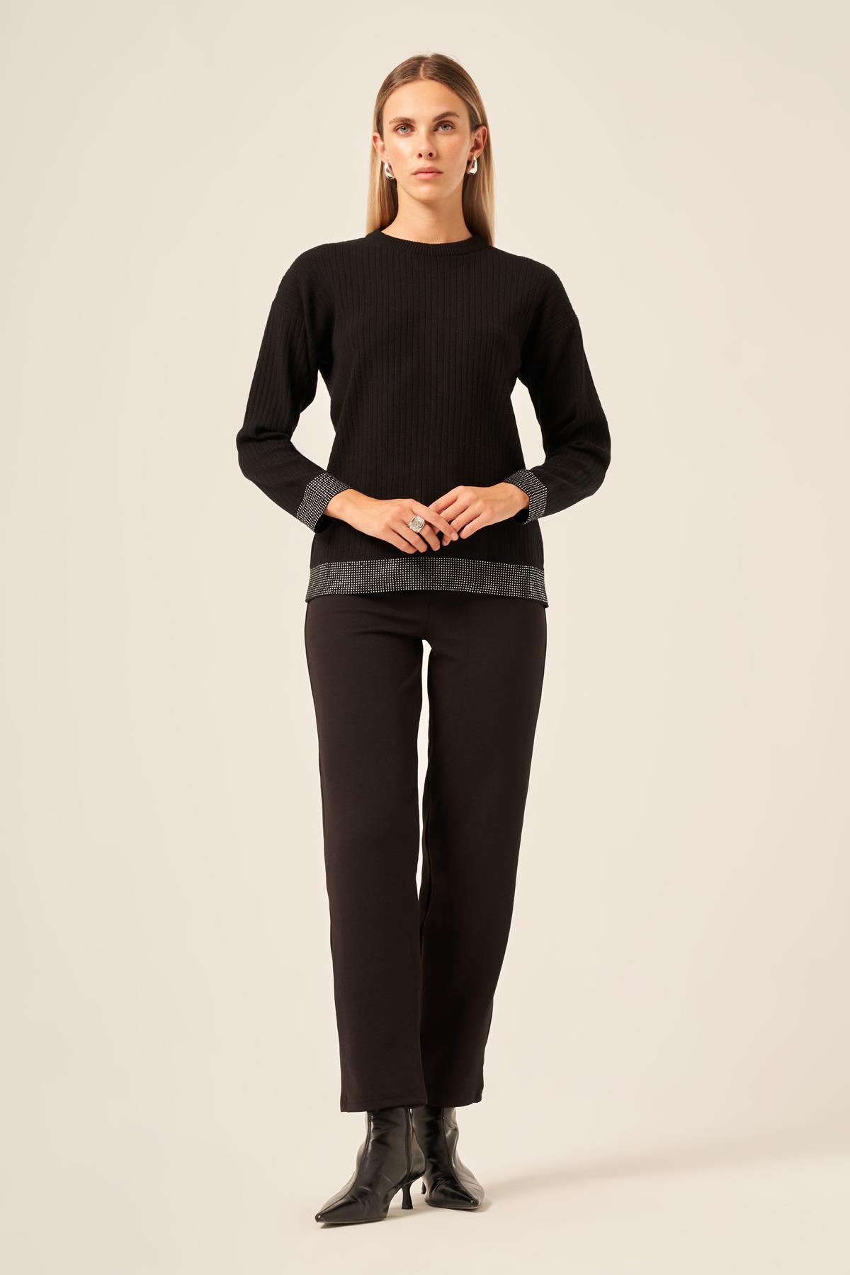 FTZ Women Kadın Taş Detaylı Bluz  Siyah 20845