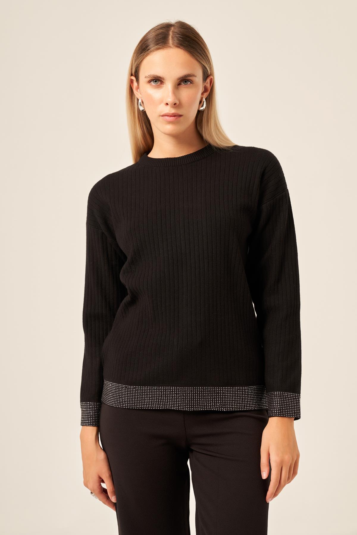 FTZ Women Kadın Taş Detaylı Bluz  Siyah 20845