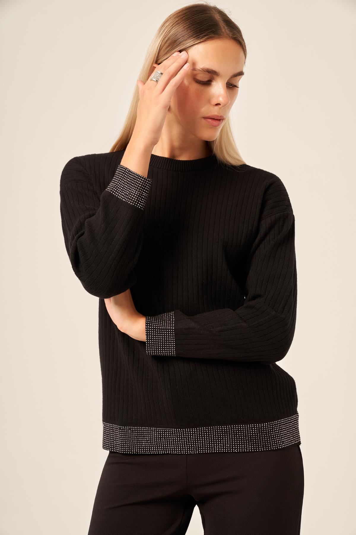 FTZ Women Kadın Taş Detaylı Bluz  Siyah 20845