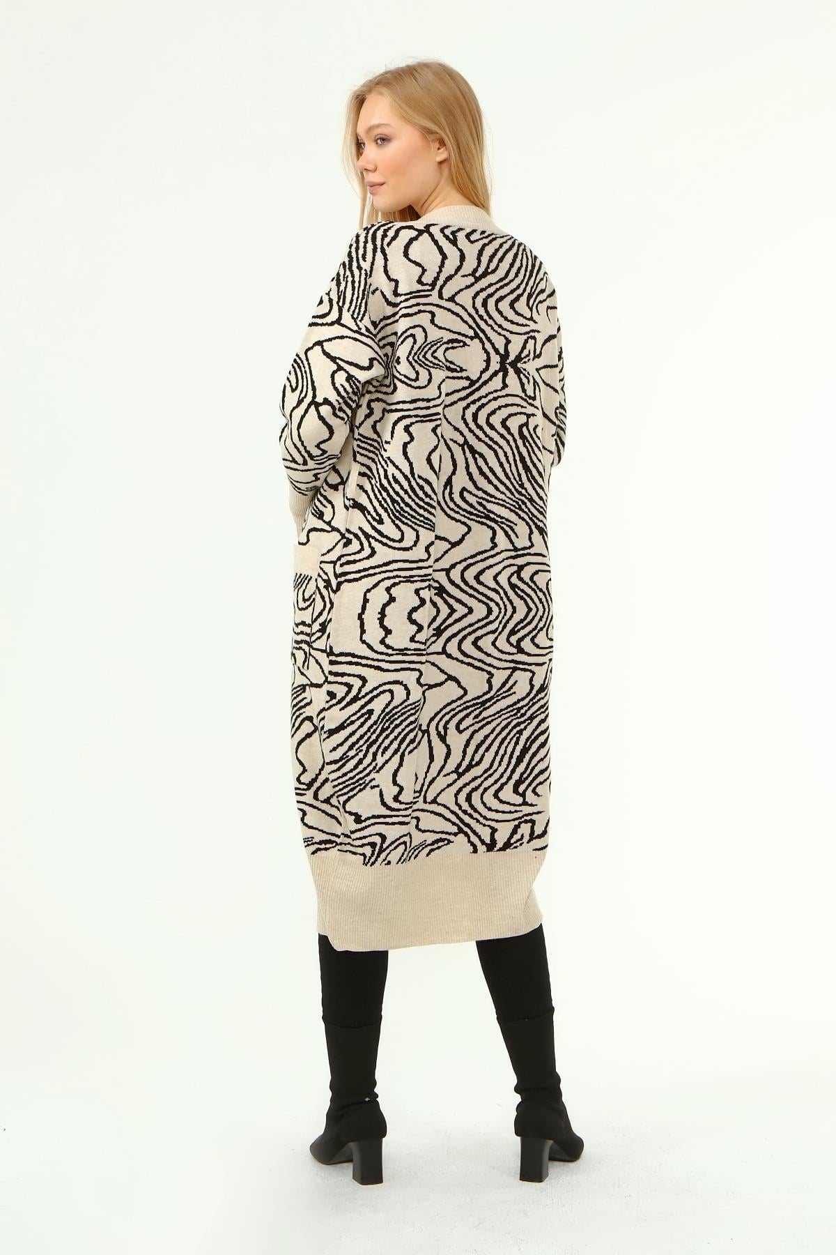 FTZ Women FTZ Women Kadın Zebra Desen Giy Çık Hırka  Taş 21-6005
