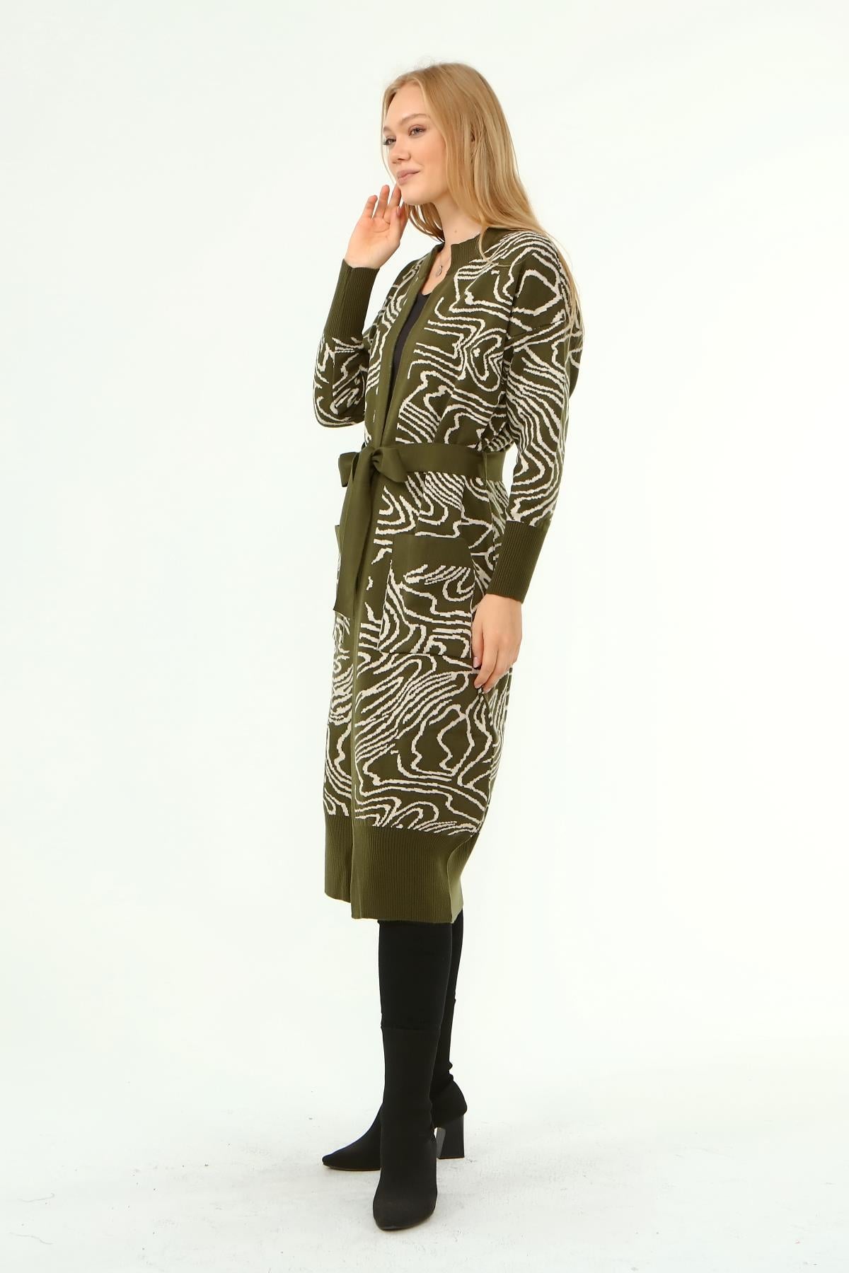 FTZ Women FTZ Women Kadın Zebra Desen Giy Çık Hırka  Haki 21-6005
