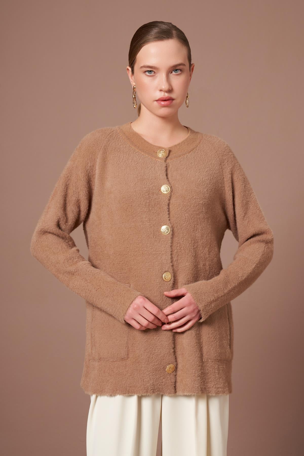 FTZ Women Kadın Angora Hırka  Bisküvi 25259