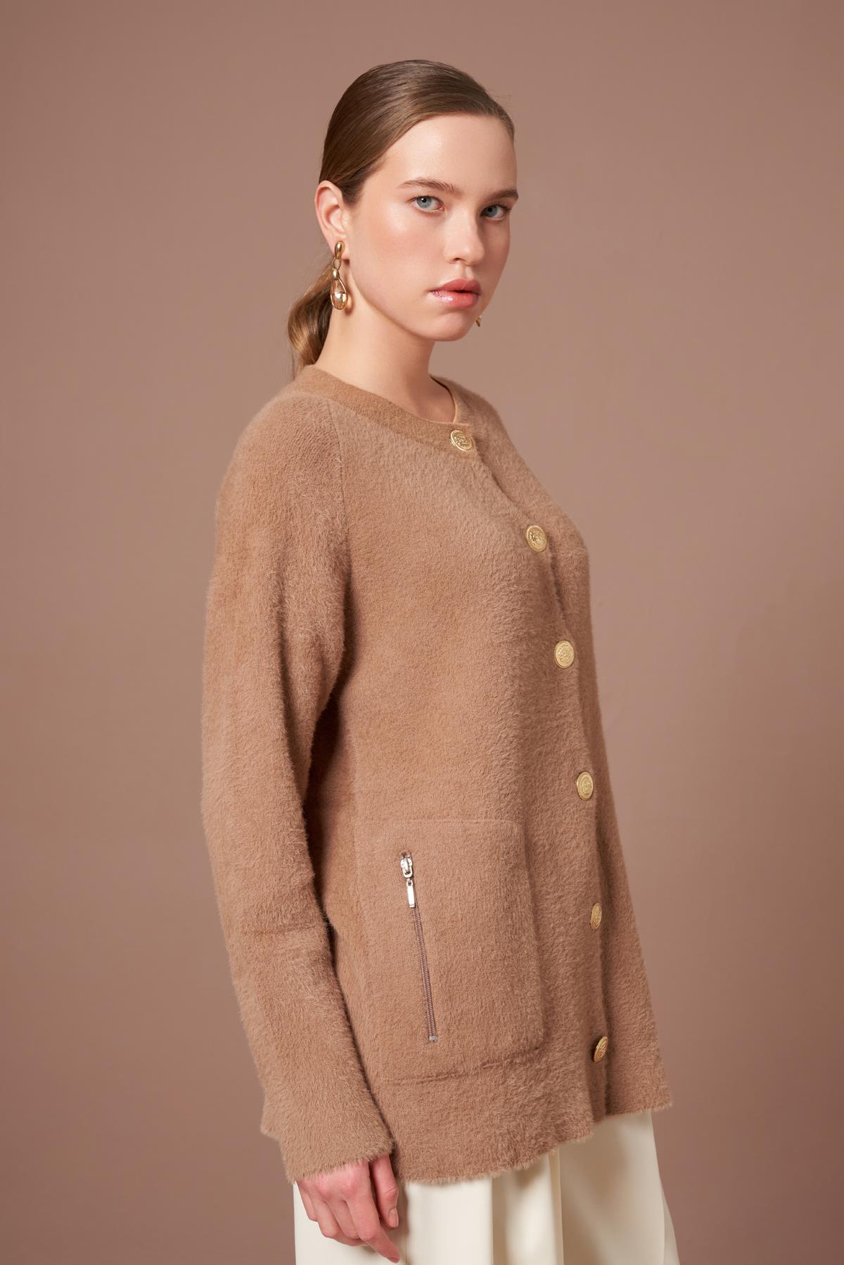 FTZ Women Kadın Angora Hırka  Bisküvi 25259