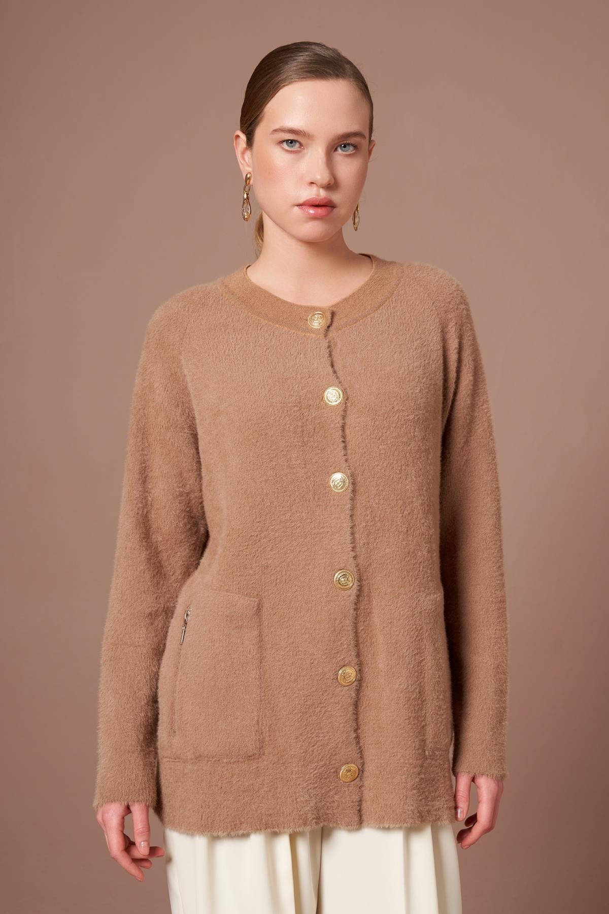 FTZ Women Kadın Angora Hırka  Bisküvi 25259