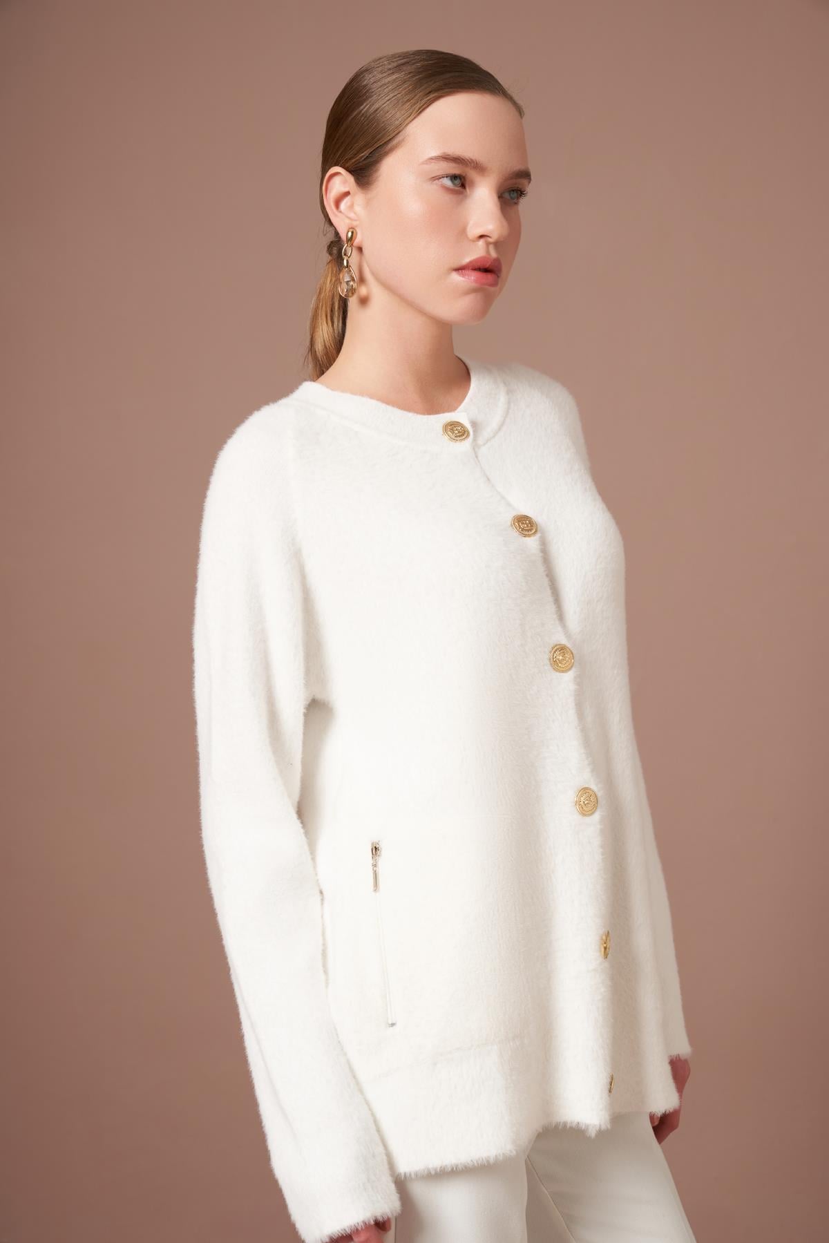 FTZ Women Kadın Angora Hırka  Ekru 25259