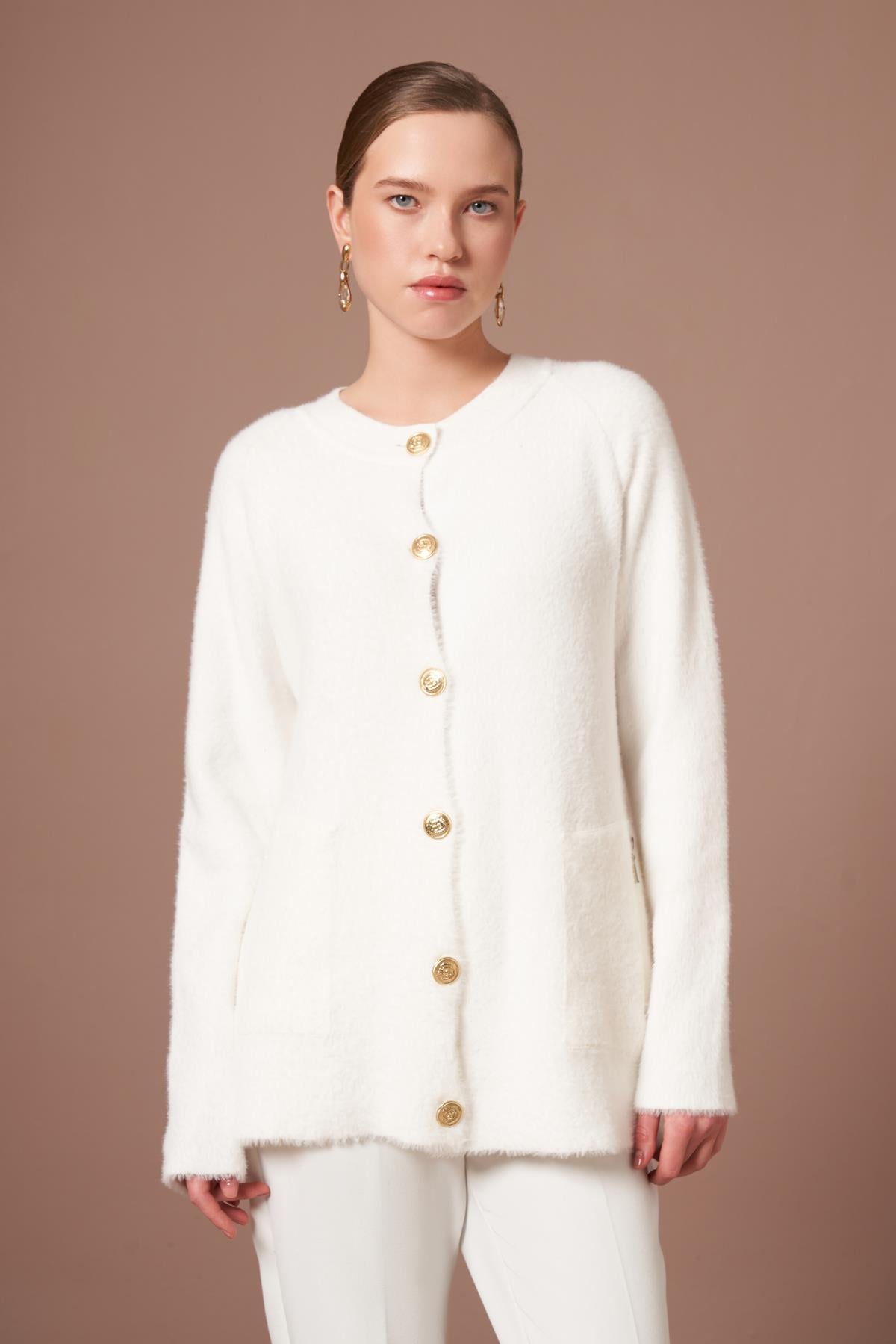 FTZ Women Kadın Angora Hırka  Ekru 25259