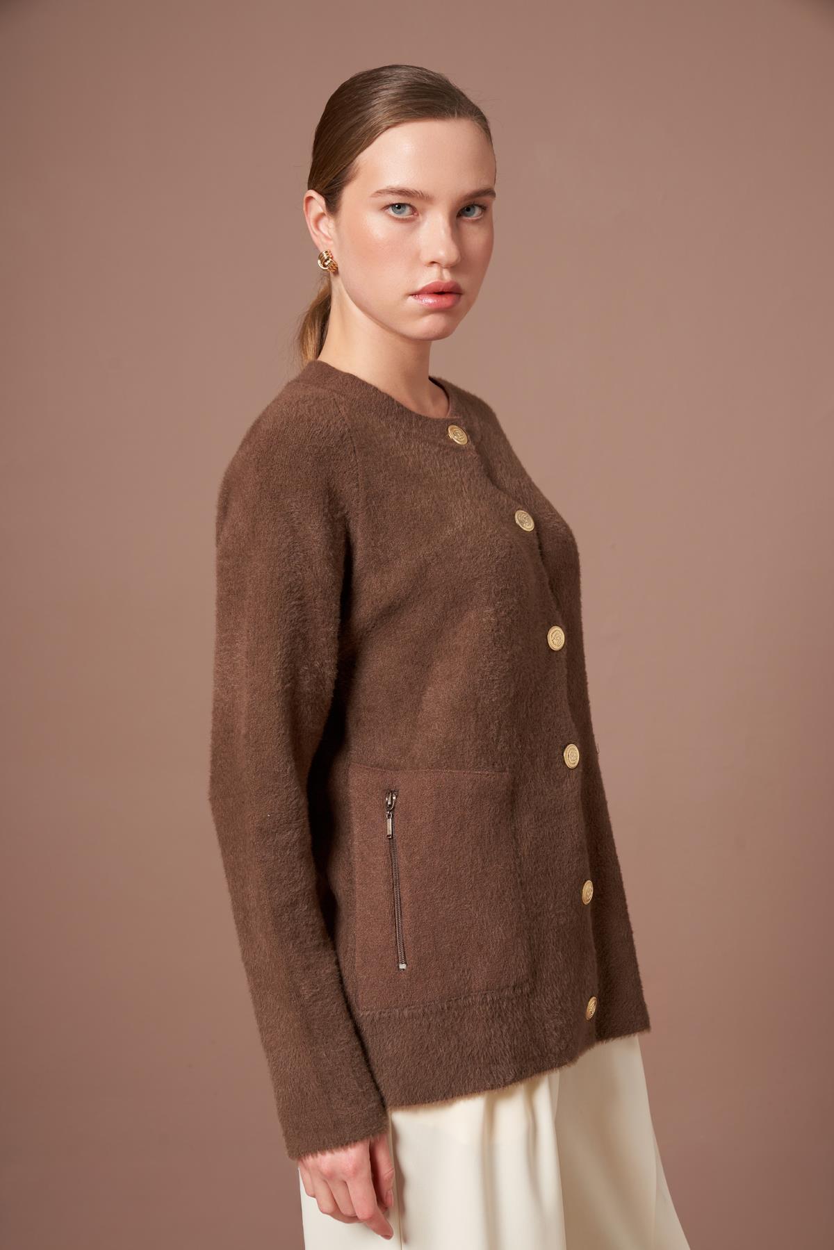 FTZ Women Kadın Angora Hırka  Kahve 25259