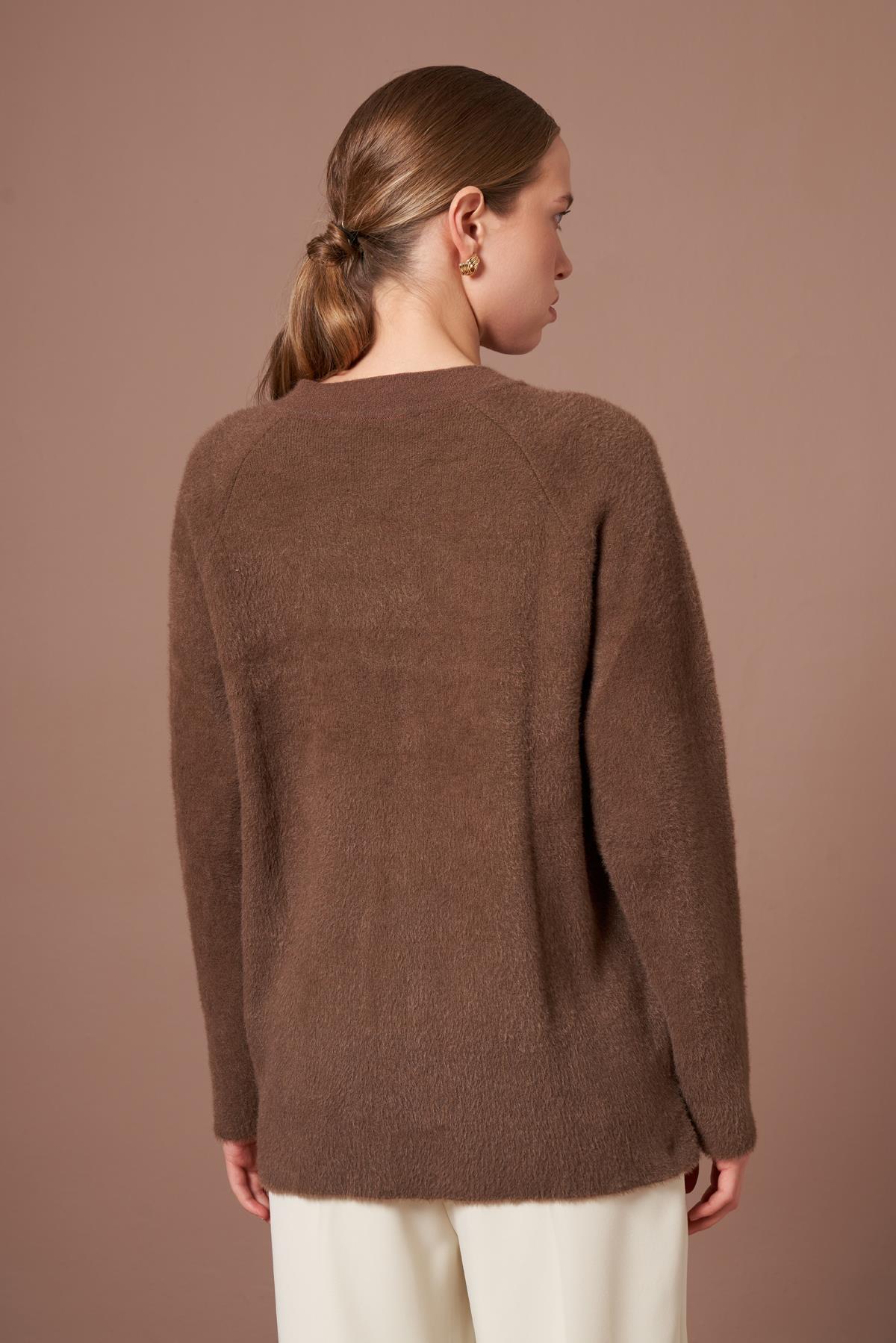 FTZ Women Kadın Angora Hırka  Kahve 25259