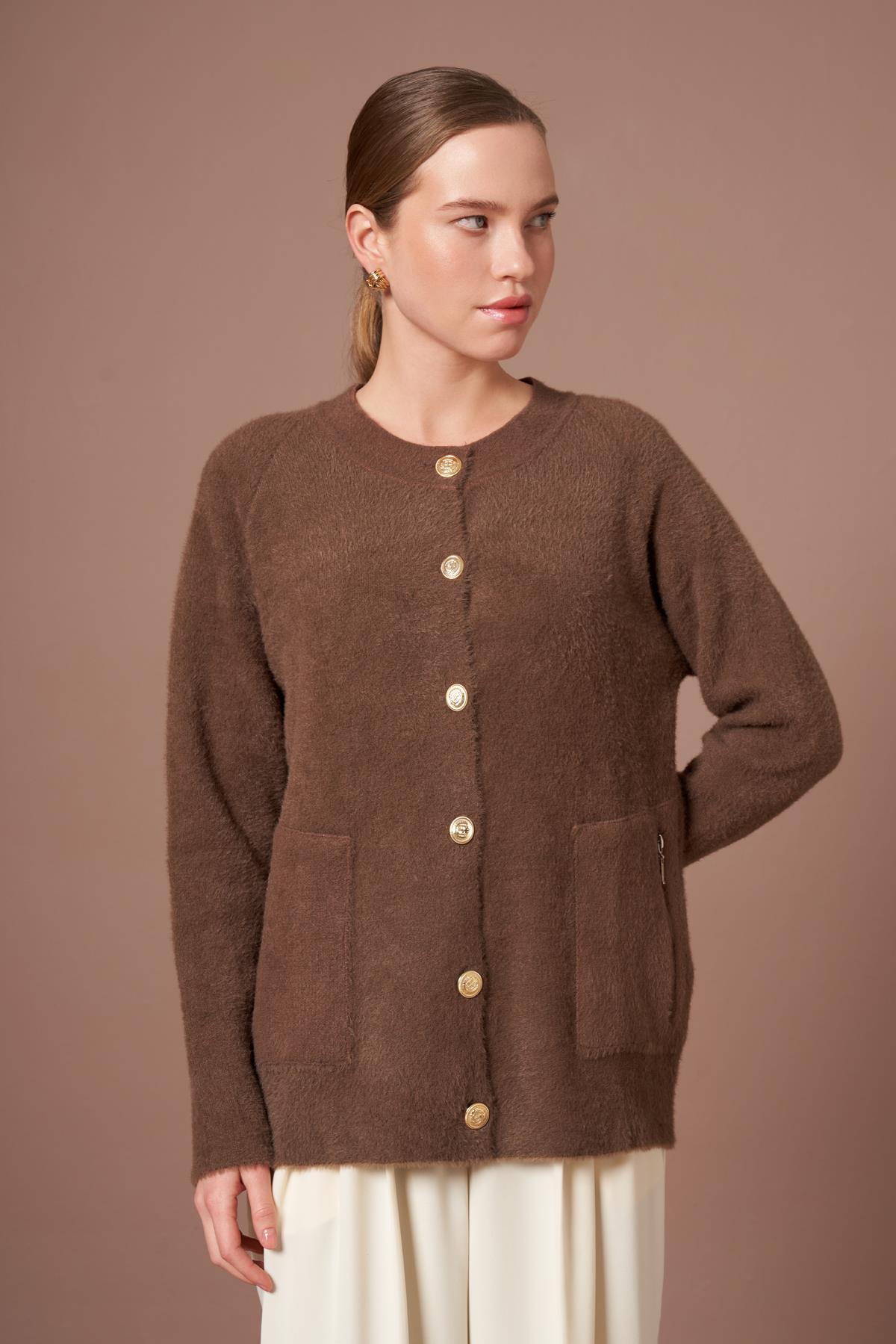 FTZ Women Kadın Angora Hırka  Kahve 25259