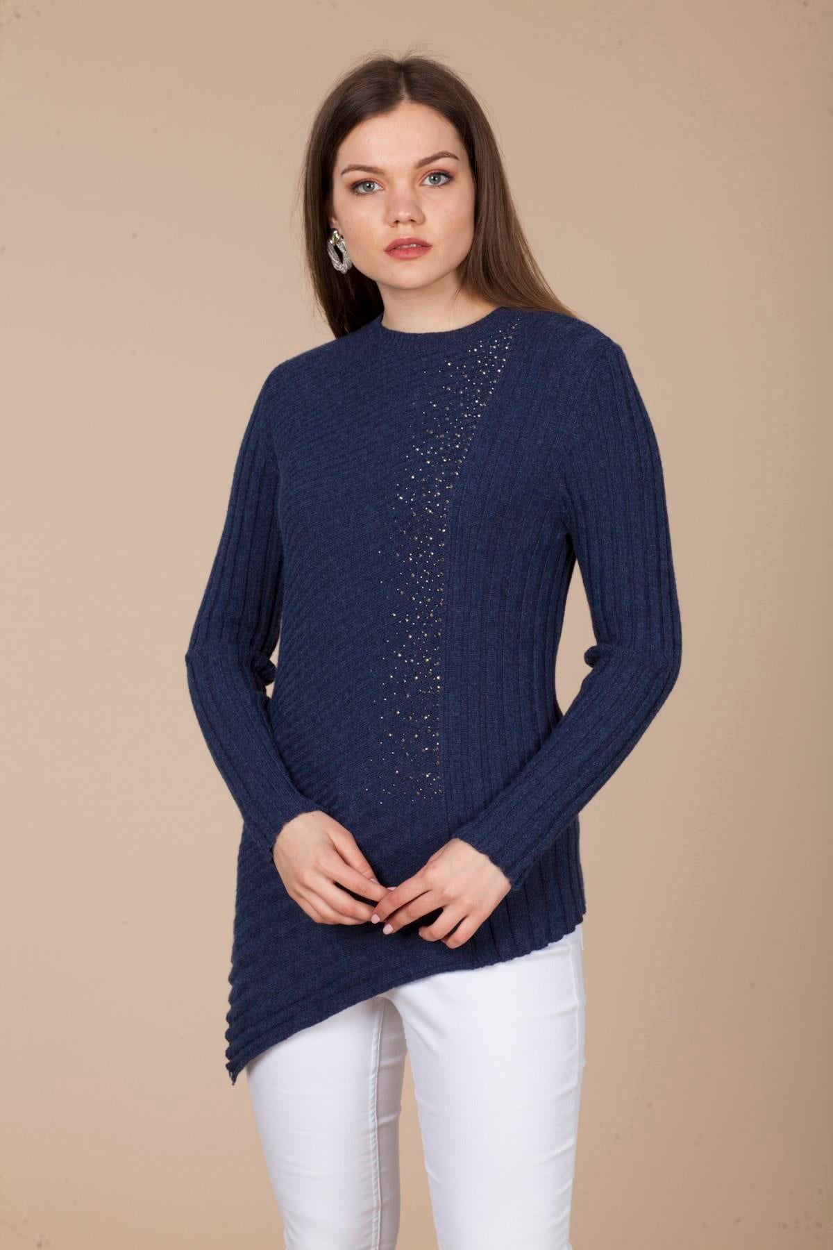 FTZ Women Kadın Asimetrik Kesim Triko  İndigo 20-584