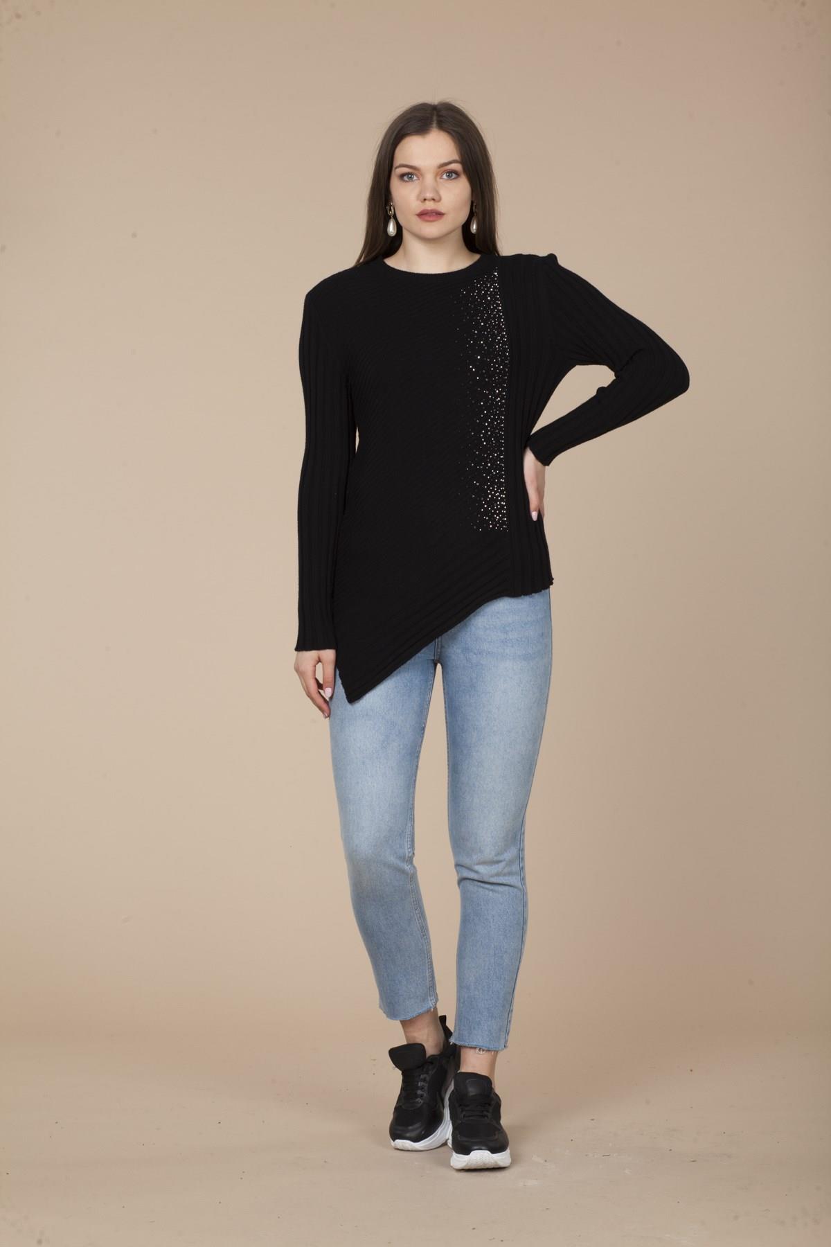 FTZ Women Kadın Asimetrik Kesim Triko  Siyah 20-584