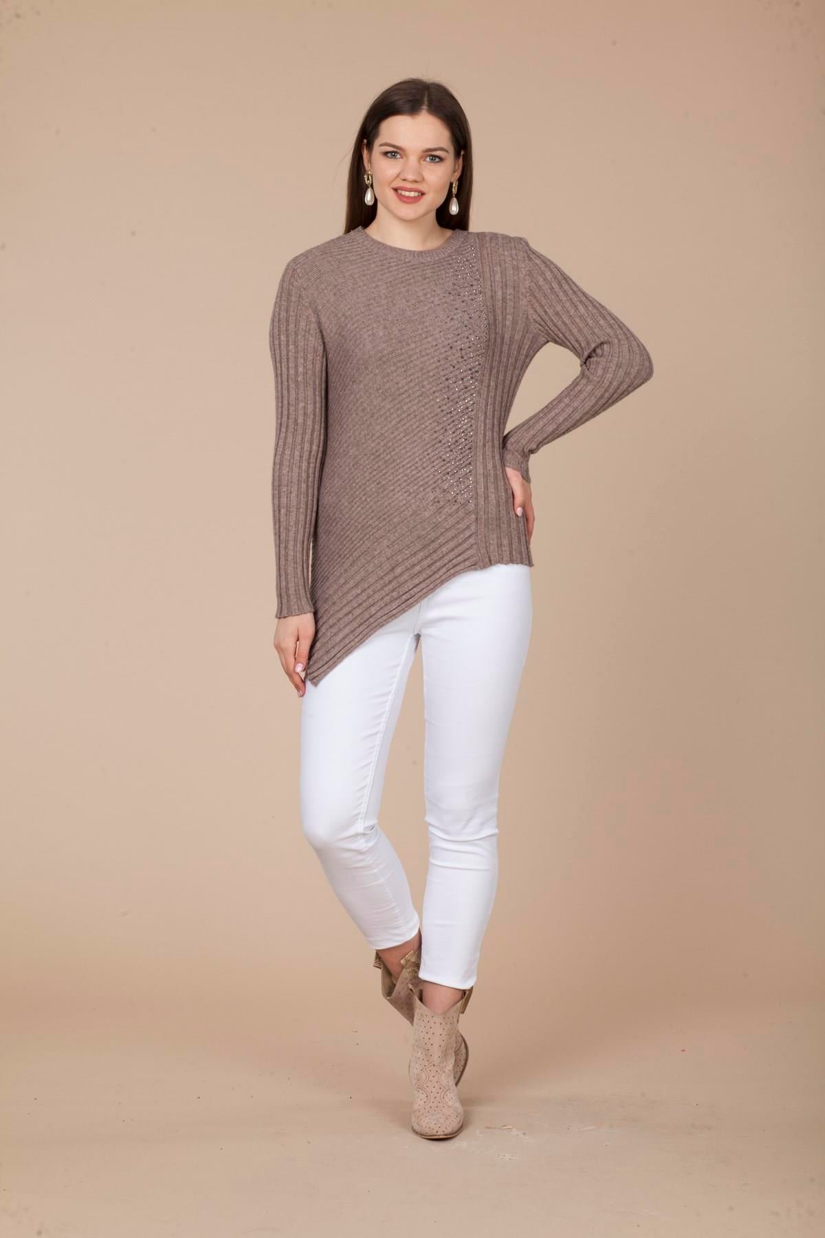 FTZ Women Kadın Asimetrik Kesim Triko  Beige 20-584
