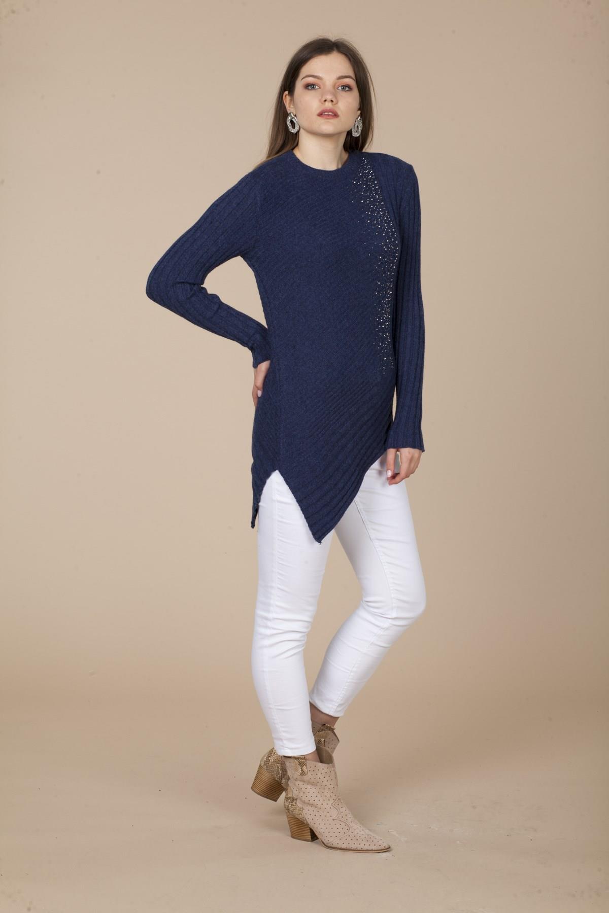 FTZ Women Kadın Asimetrik Kesim Triko  İndigo 20-584