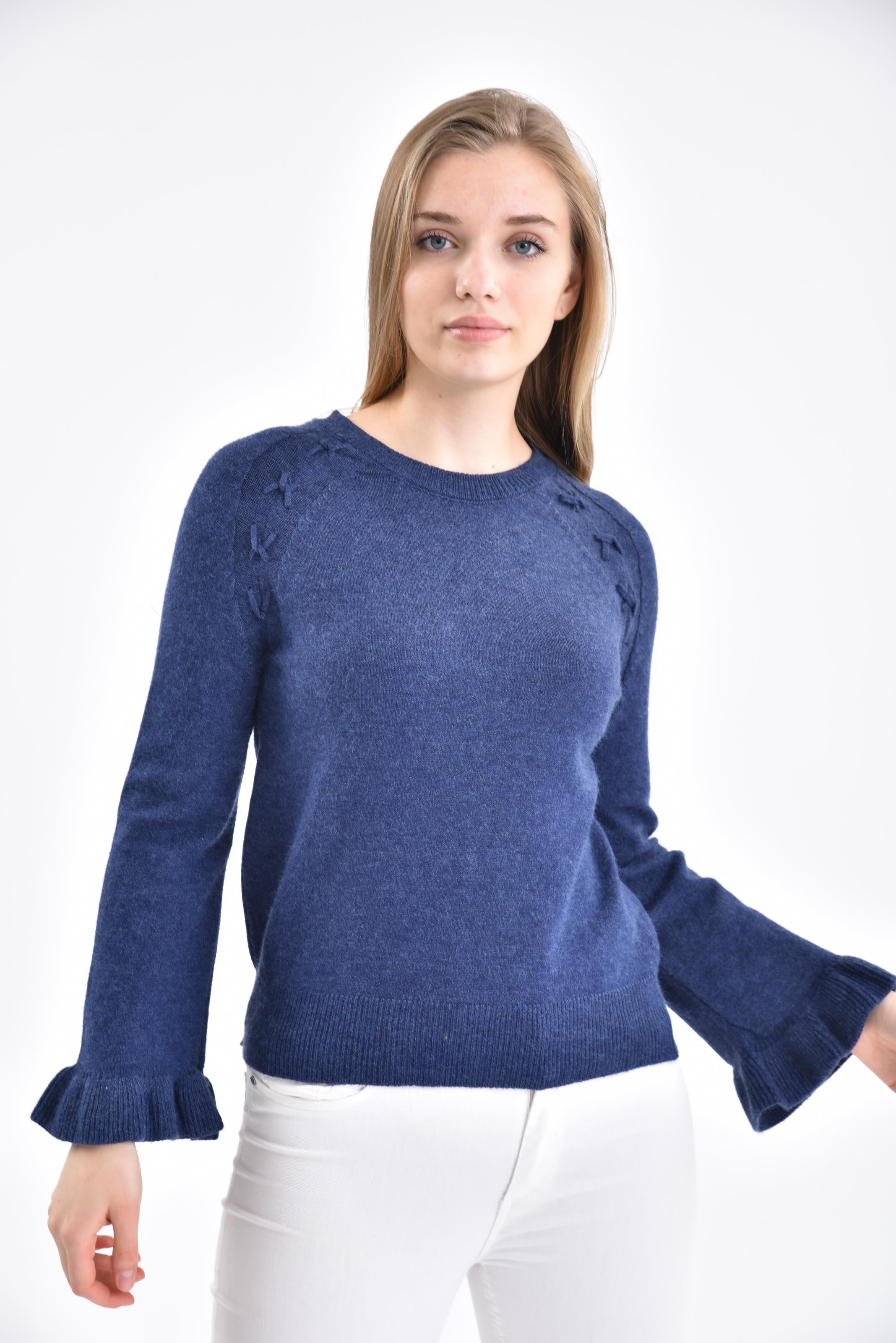 FTZ Women Kadın Bağcık Detay Kısa Kazak  İndigo 21-1244