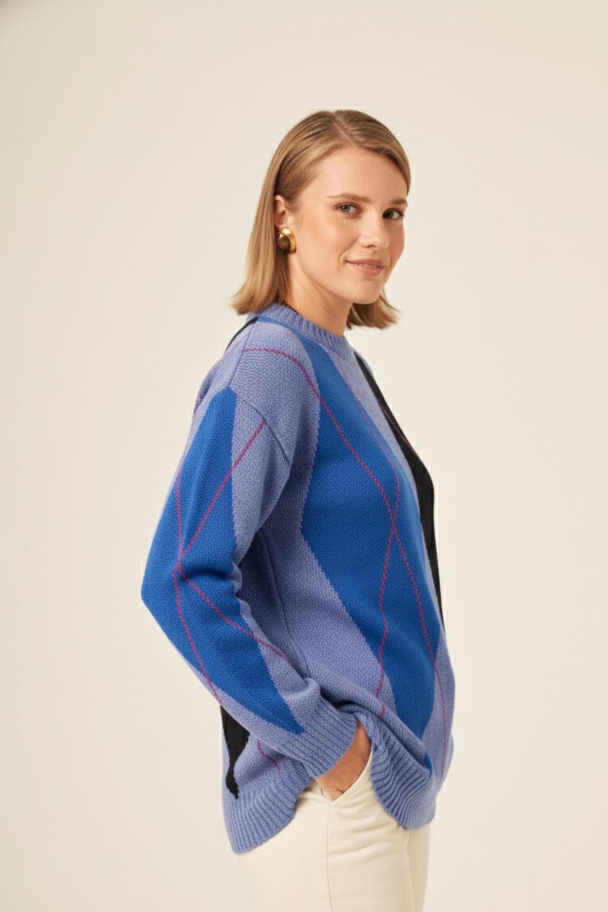 FTZ Women Kadın Baklava Desenli Kazak  Lila 25094