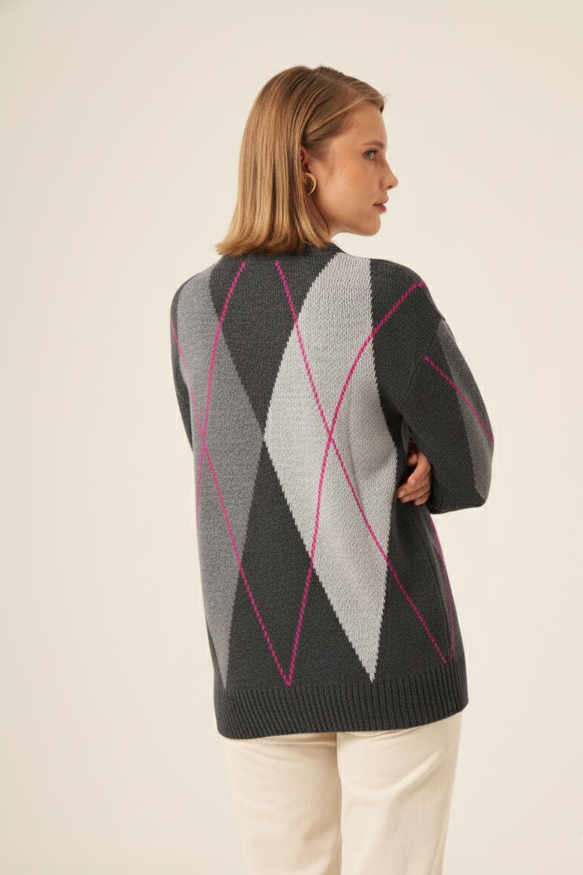 FTZ Women Kadın Baklava Desenli Kazak  Antrasit 25094