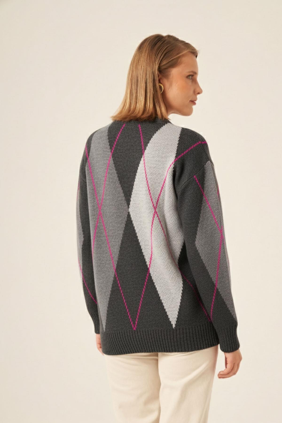 FTZ Women Kadın Baklava Desenli Kazak  Antrasit 25094