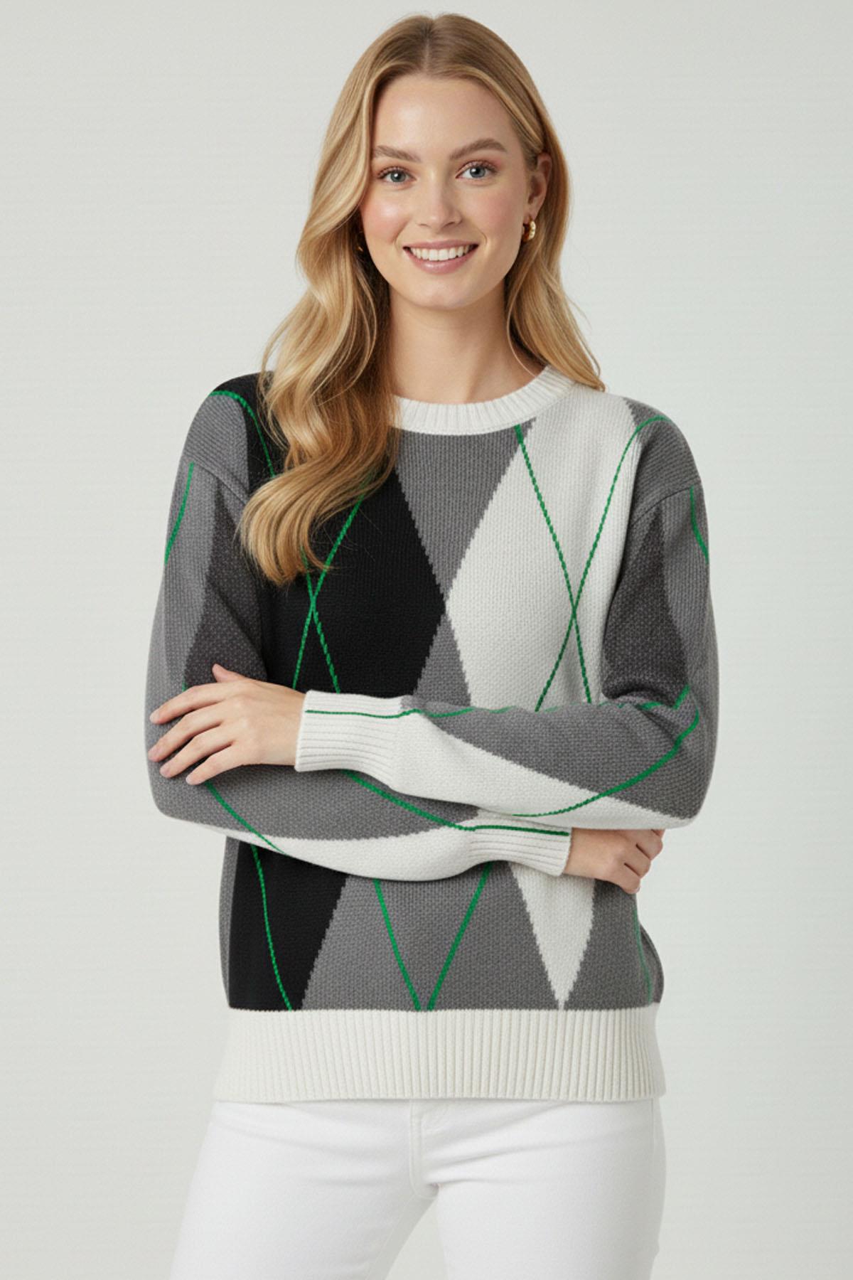 FTZ Women Kadın Baklava Desenli Kazak  Ekru 25094