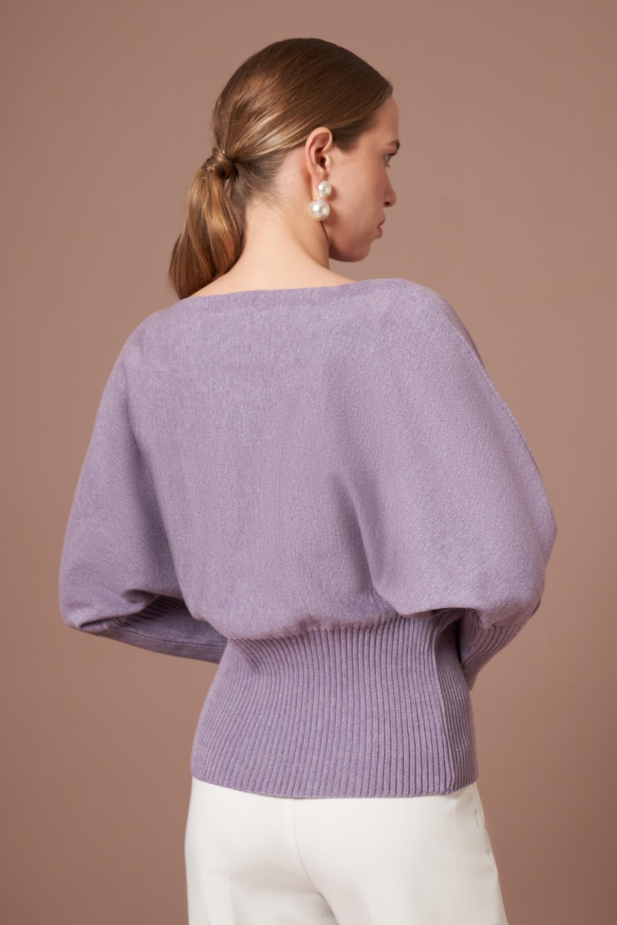 FTZ Women Kadın Beyoğlu İşlemeli Yarasa Kol Kazak  Lila 25017