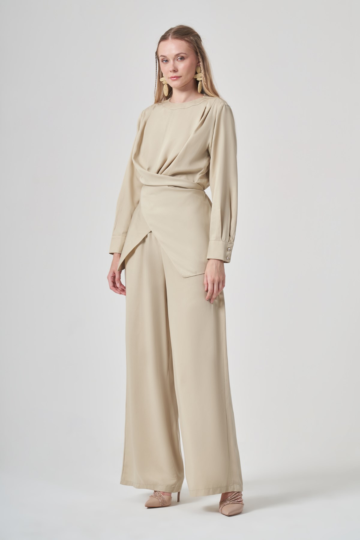 FTZ Women Kadın Çapraz Bel Bağlamalı Takım  Beige 31446