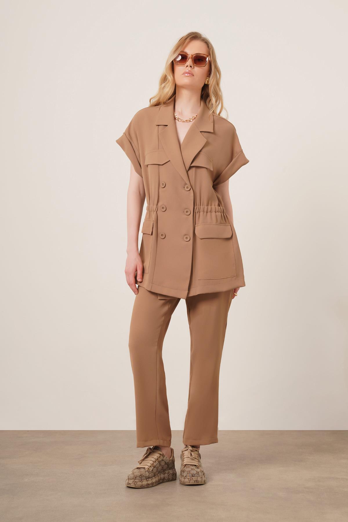 FTZ Women Kadın Krep Pantolonlu Takım  Vizon 31173